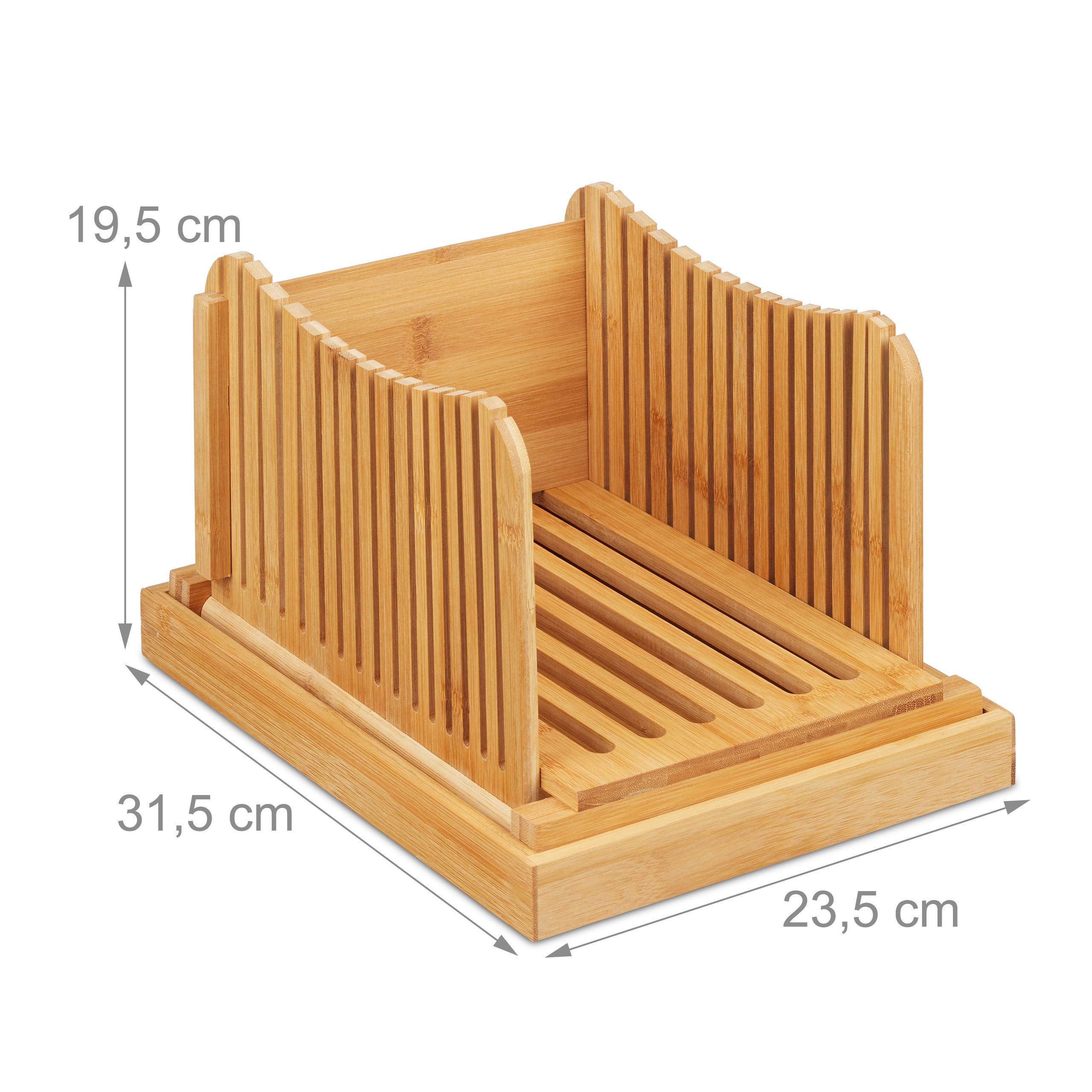 Relaxdays 10027486 Adjustable Bamboo Bread Slicer with Crumb Catcher - Perfect for Toast, Cake & Loaf Cutting - Natural Wood Cutting Board for Kitchen & Baking Enthusiasts