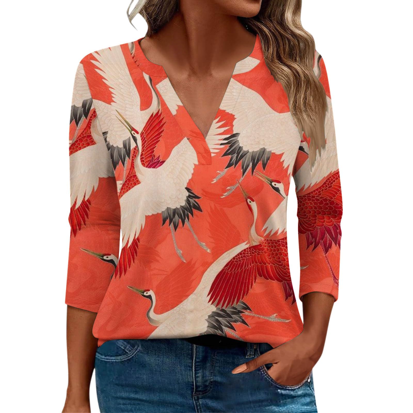 Women's 3/4 Sleeve Henley Neck T-Shirt - Dressy Casual Tunic Top for Fall | Perfect for Work, Weekend Outfits & Layering