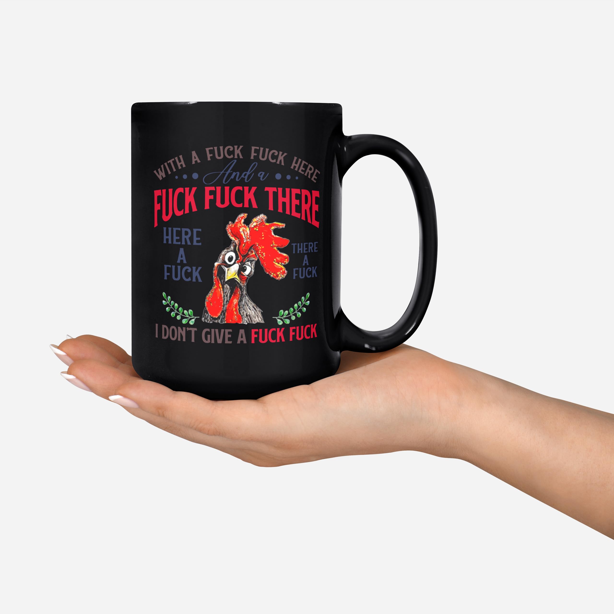 Funny Chicken Coffee Mug - 11oz Ceramic Mug with Sarcastic 'I Don't Give A Fuck' Design - Perfect for Office Humor, Gag Gifts & Coffee Lovers (Black)