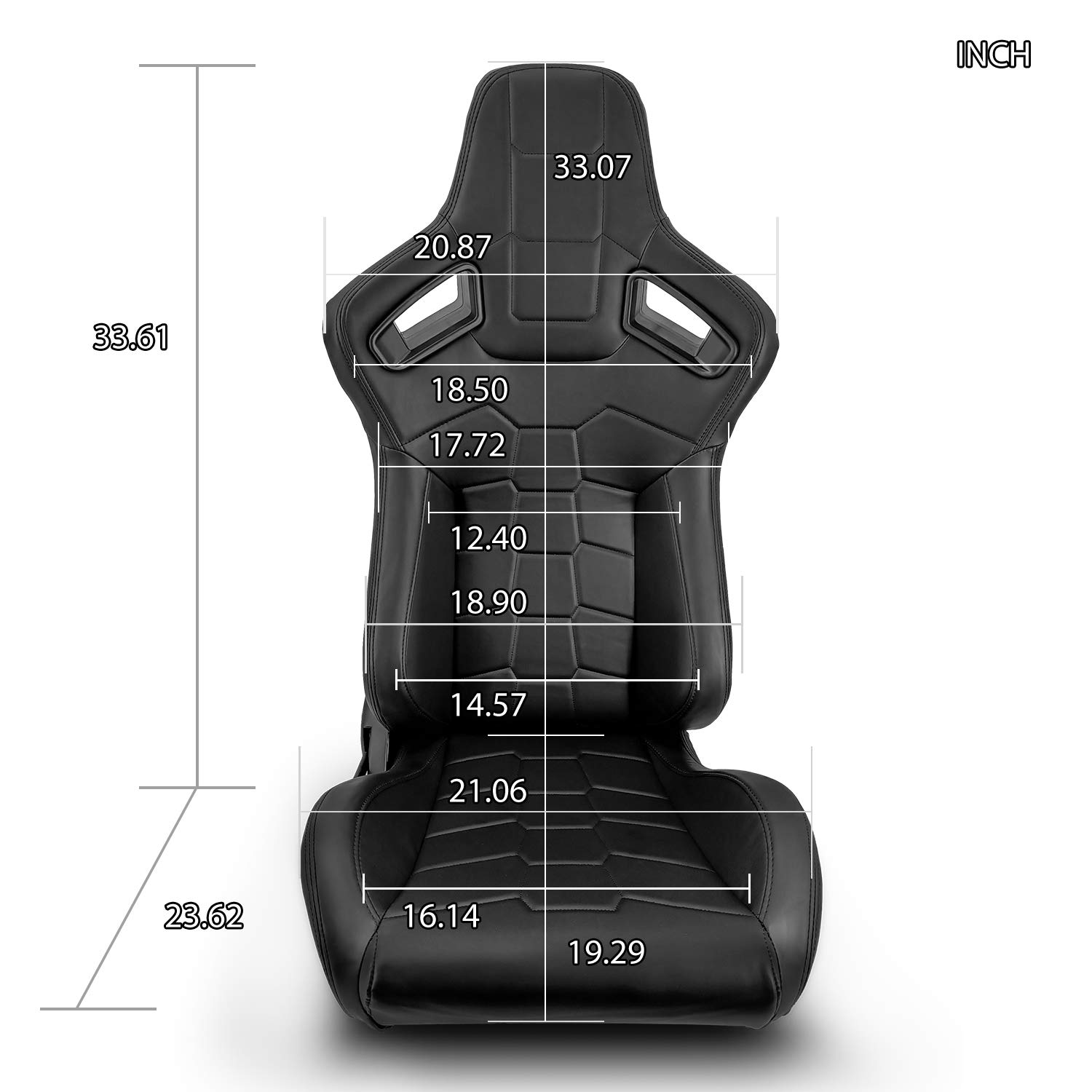 ModifyStreet Universal Black PVC Leather Racing Bucket Seats Pair - Left & Right - High-Performance Car Seats for Sports Cars & Racing Enthusiasts