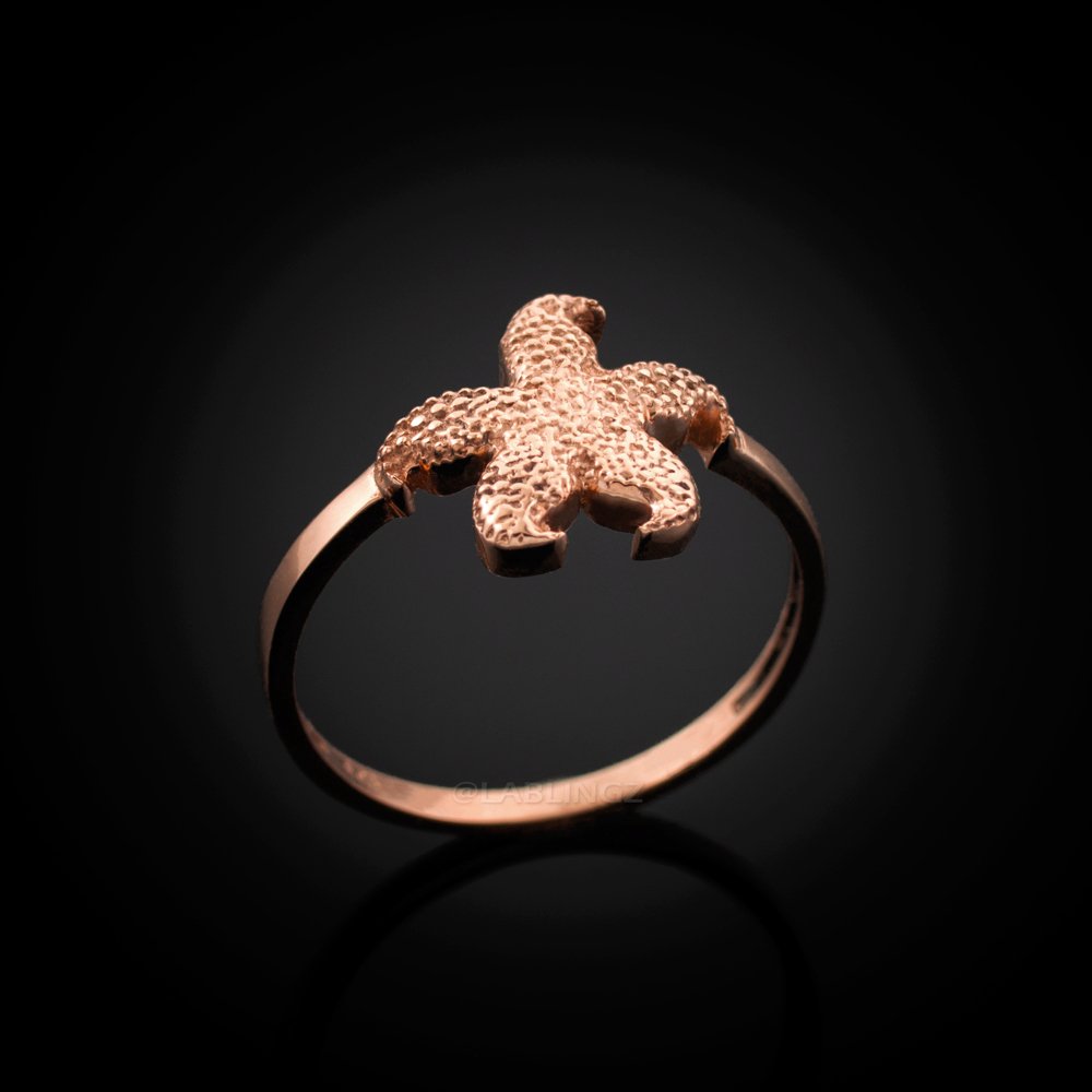10k Rose Gold Starfish Ring for Women - Dainty & Elegant Jewelry Gift - Perfect for Beach Vacations, Summer Outfits & Layering