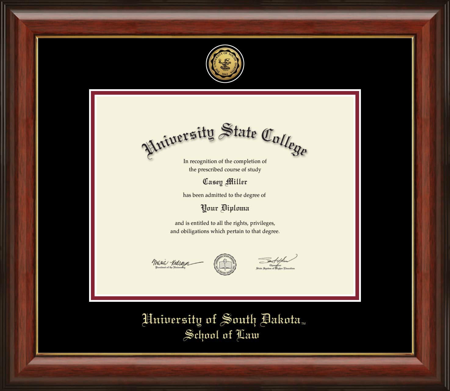 Officially Licensed University of South Dakota School of Law Gold Medallion Diploma Frame - 11