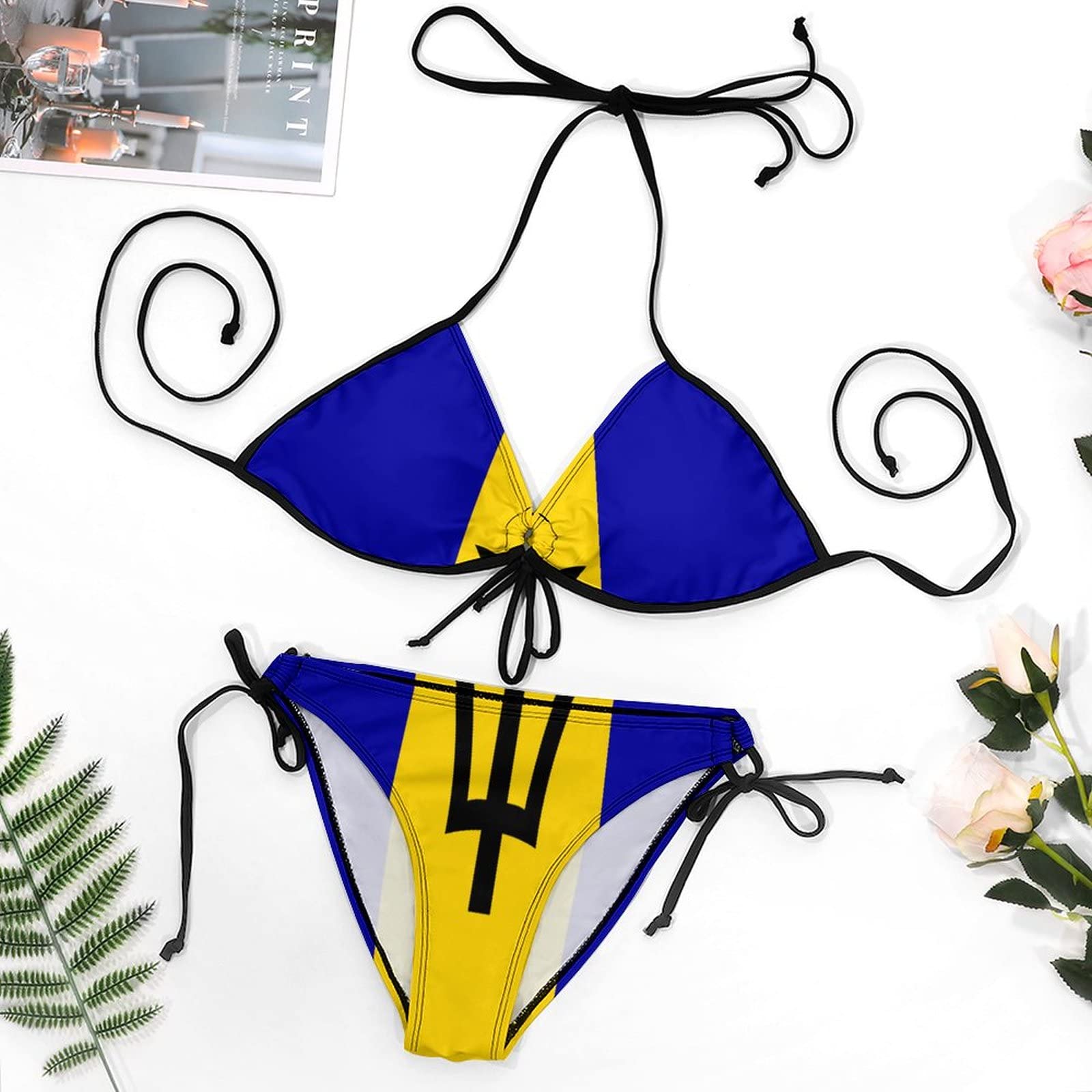 Barbados Flag Bikini Set - Large Size Women's Swimwear for Beach, Pool & Summer Vacations | Tropical Print Two-Piece Bathing Suit