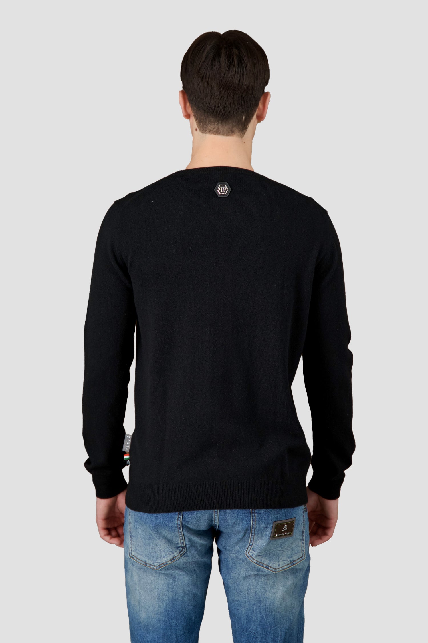 Philipp Plein Black Round Neck Long Sleeve Pullover Sweater for Men | Stylish Casual Winter Wear for Office & Outings
