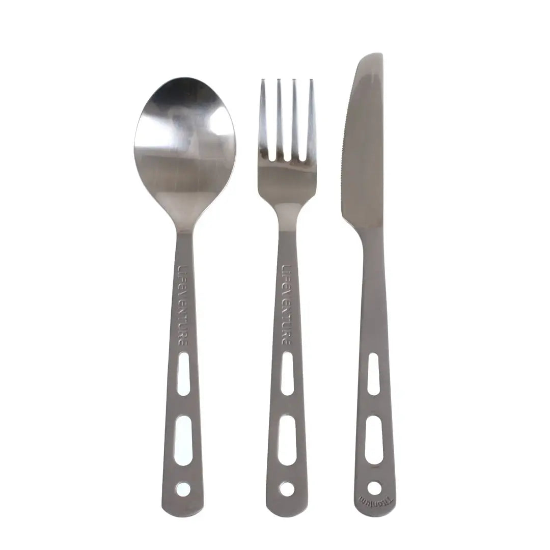 Premium Titanium Camping Cutlery Set - Lightweight Travel Spoon Fork Knife Combo for Backpacking, Hiking & Outdoor Adventures