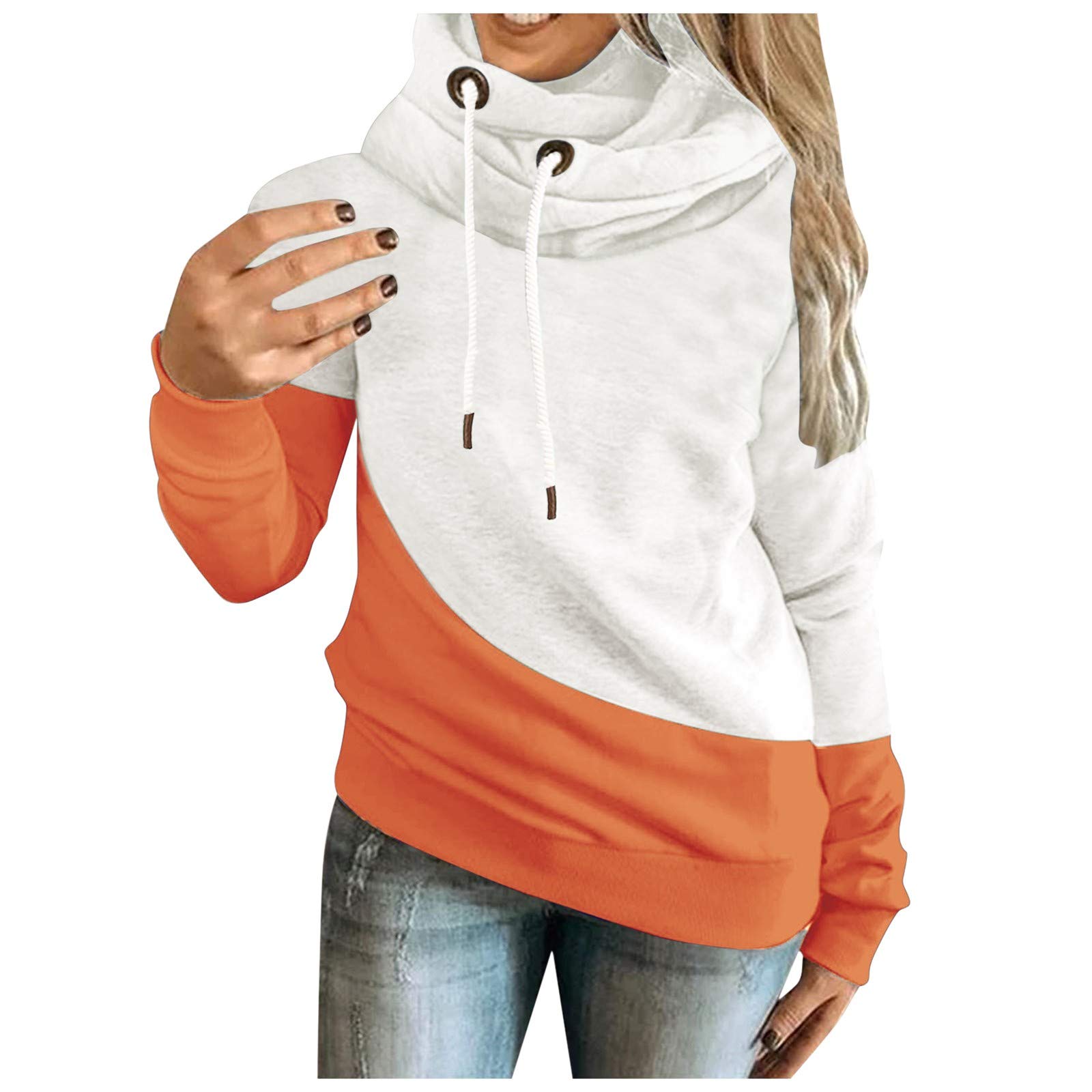 Women's Casual Contrast Stitching Hoodie Sweatshirt - Long Sleeve Polyester Pullover Top for Everyday Wear | Perfect for Streetwear, Lounge & Outdoor Activities
