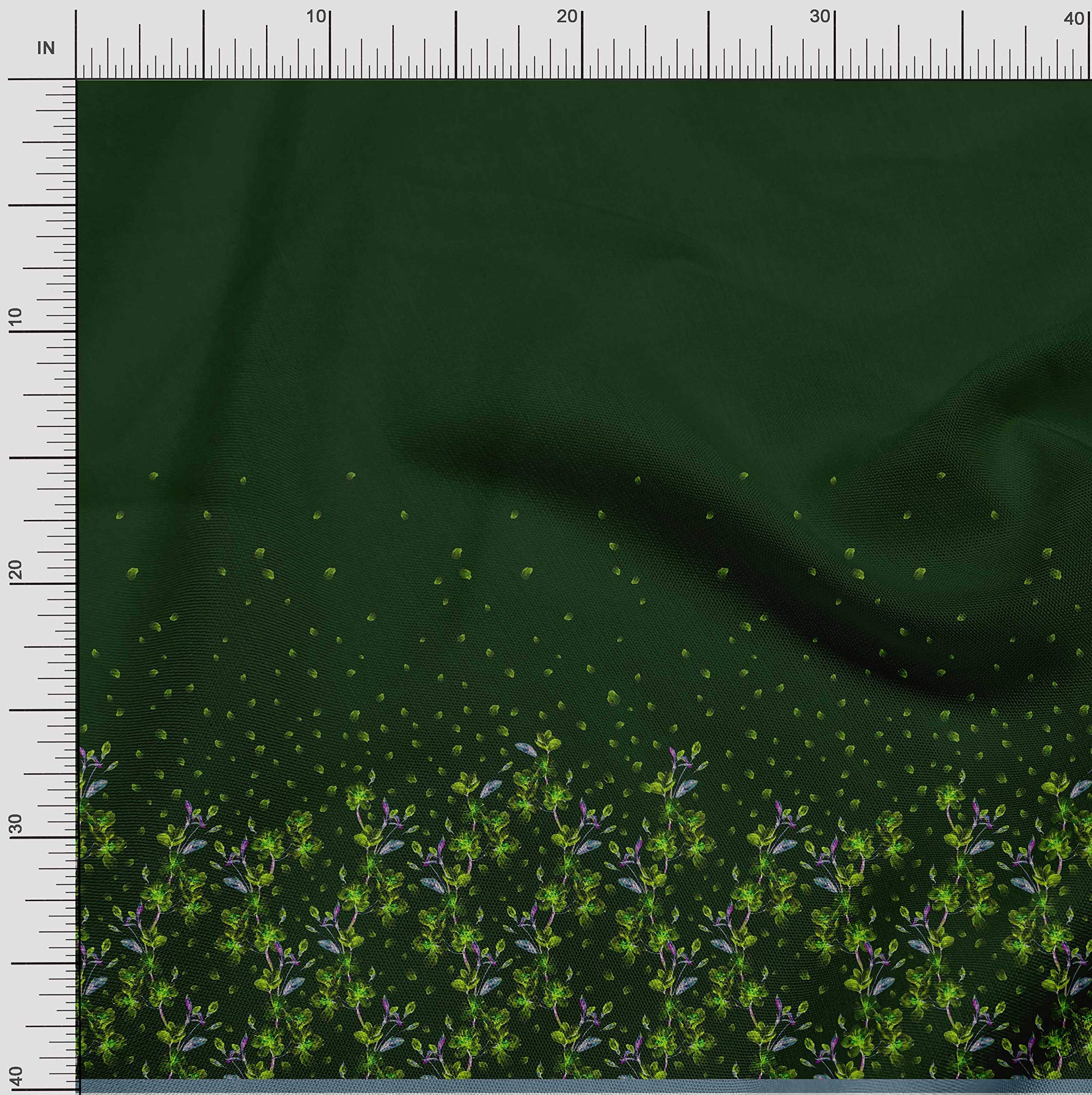 Soimoi Moss Green Georgette Fabric by The Yard - 42 Inch Wide - Leaves & Flowers Panel Print - Botanical Beauty for Dresses, Scarves & Home Decor