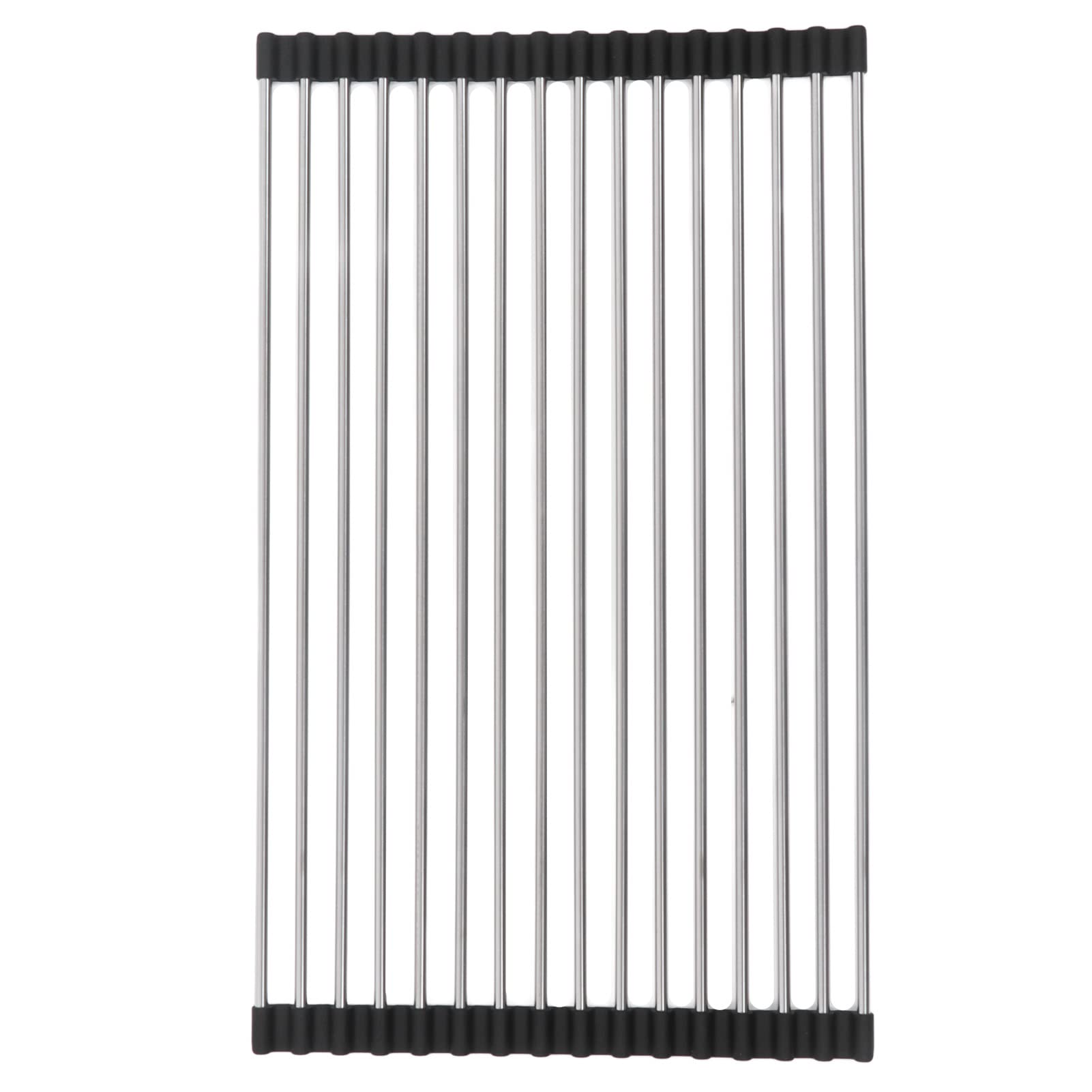 Haofy 304 Stainless Steel Over Sink Dish Drying Rack - Foldable, Heat Resistant & Food Grade Silicone - Space Saving Kitchen Organizer for Dishes, Cups & Utensils (Black) - Perfect for Small Kitchens, Apartments & RVs