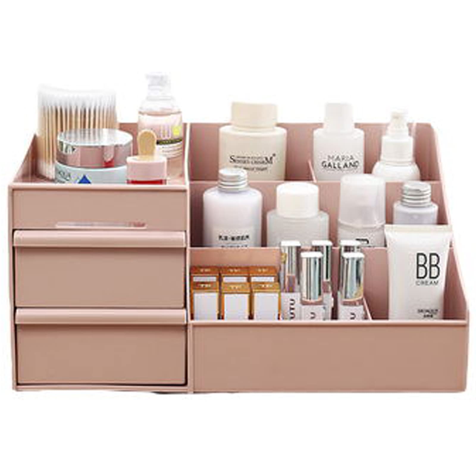 Pink Makeup Organizer with Drawers - Cosmetic Vanity Brush Holder for Lipstick, Brushes, Eyeshadow & Jewelry | Countertop Skin Care Storage | Perfect for Bedroom, Bathroom & Dressing Table Organization