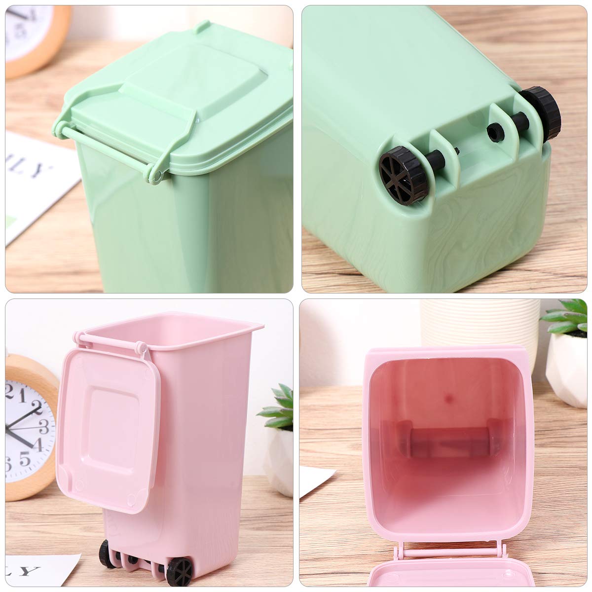 TOYMYTOY 4-Piece Mini Office Trash Can Set - Desktop Garbage Bin with Wheels & Lip Design, Pencil Holder for Home, Office, School & Dorm Organization - Perfect for Desks, Workstations & Study Areas