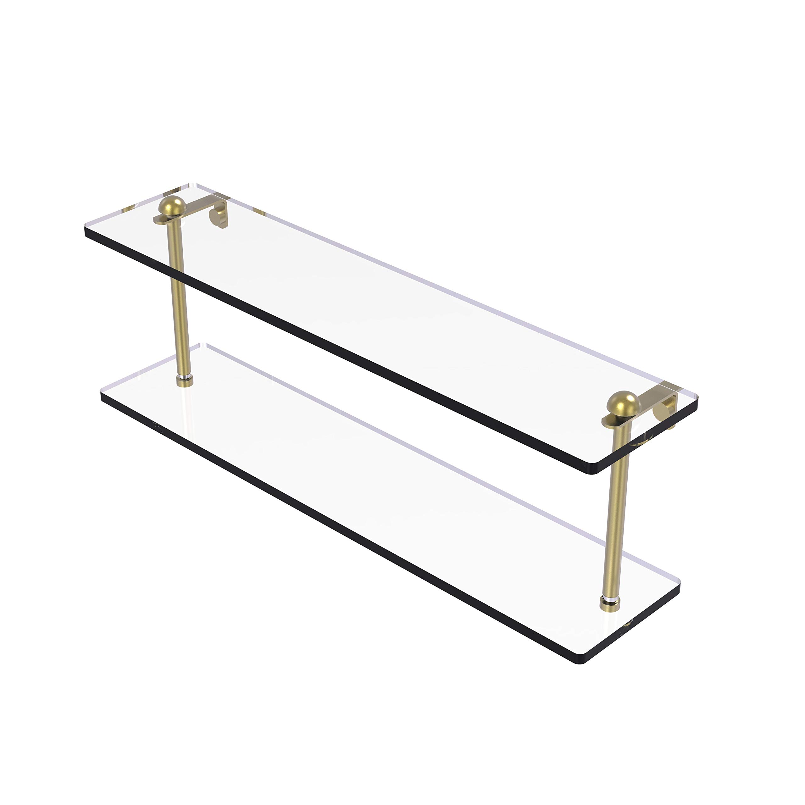 Allied Brass RC-2/22 22 Inch Two Tiered Glass Shelf in Satin Brass - Modern Bathroom & Kitchen Storage Solution for Organizing Toiletries, Spices, and Decor