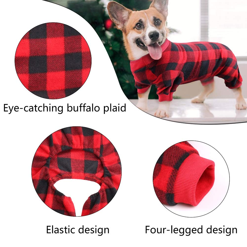 Large Red Plaid Dog Pajamas - Soft Flannel Christmas Pet Pajamas for Dogs, Warm & Cozy Winter Dog Clothes (Size L) - Perfect for Holiday Photos & Cozy Nights