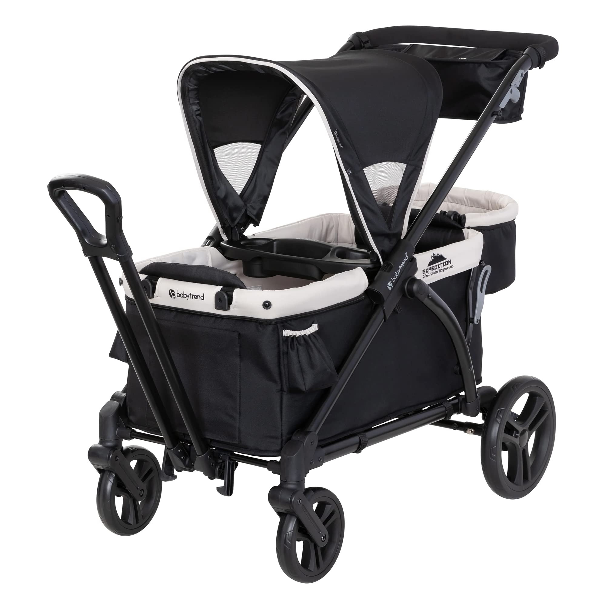 Baby Trend Expedition 2-in-1 Collapsible Stroller Wagon with Canopy & Storage | Foldable Wagon for Kids | Includes Storage Basket, 2 Trays & 6 Bottle Holders | Perfect for Park Outings, Beach Trips & Family Adventures (Modern Khaki)