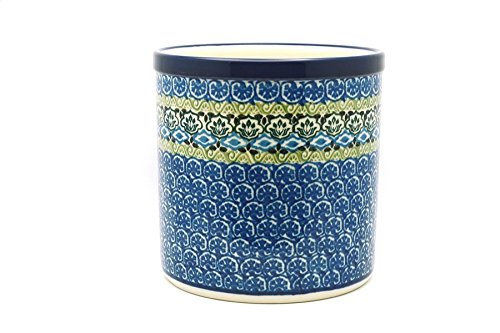 Handmade Polish Pottery Utensil Holder - Blue Floral Design Kitchen Organizer for Spoons & Forks - Perfect for Farmhouse, Rustic, and Boho Style Kitchens