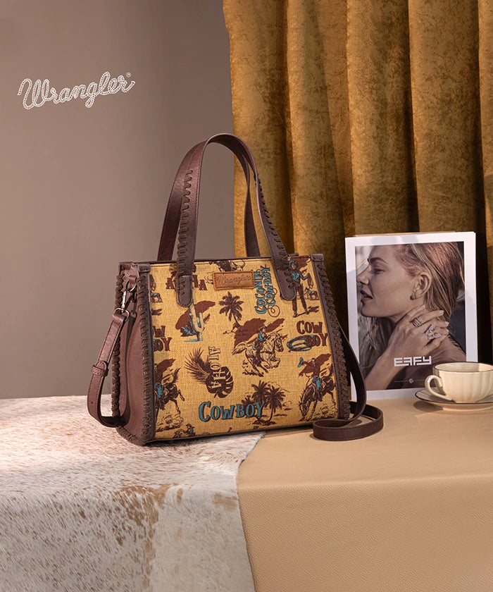 Wrangler Cowboy Print Concealed Carry Tote Bag for Women - Stylish Western Concealed Handgun Purse with Multiple Pockets - Perfect for Everyday Carry, Travel & Outdoor Adventures