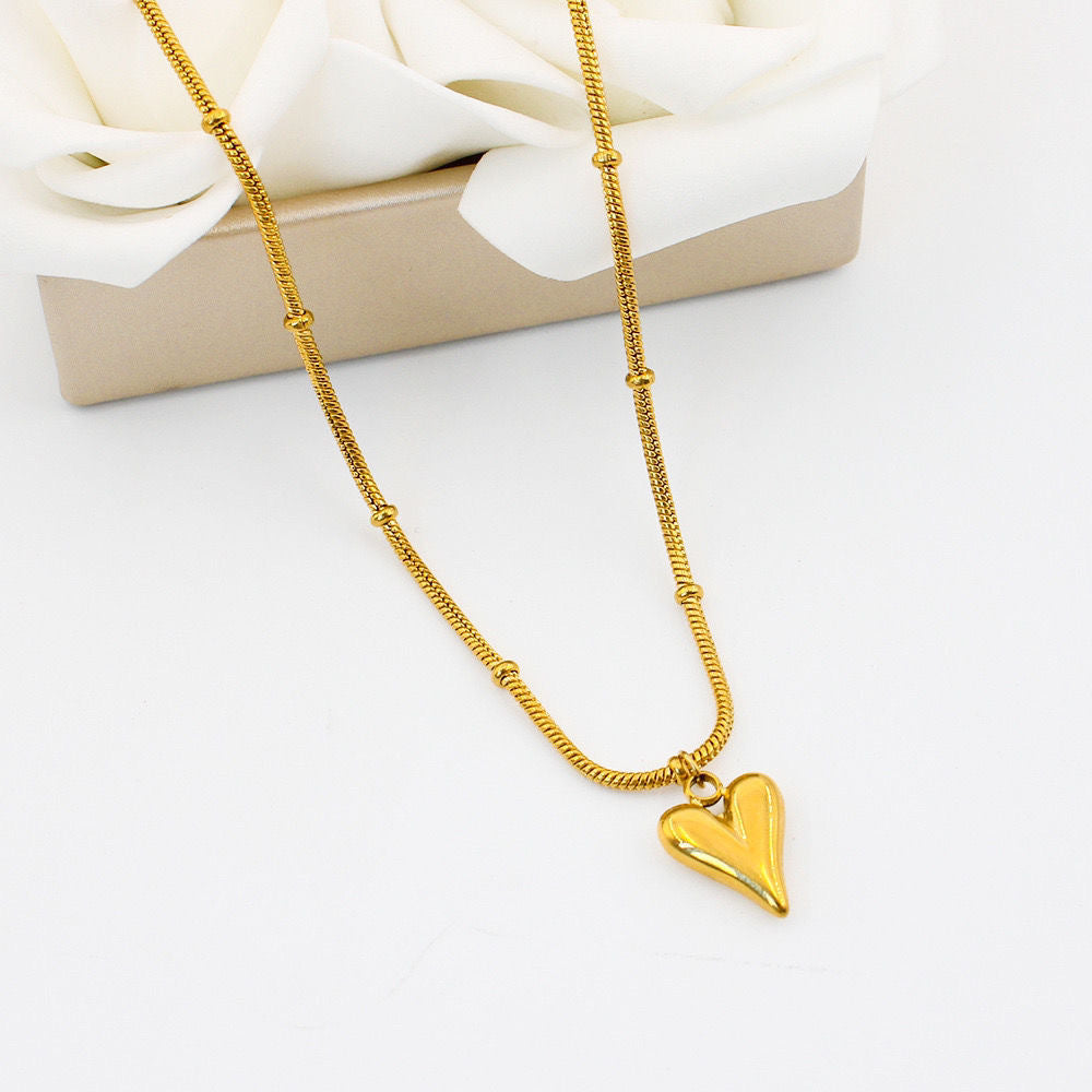 Titanium Gold Heart Pendant Satellite Chain Necklace | Elegant Jewelry Gift for Women | Perfect for Valentine's Day, Anniversary & Special Occasions