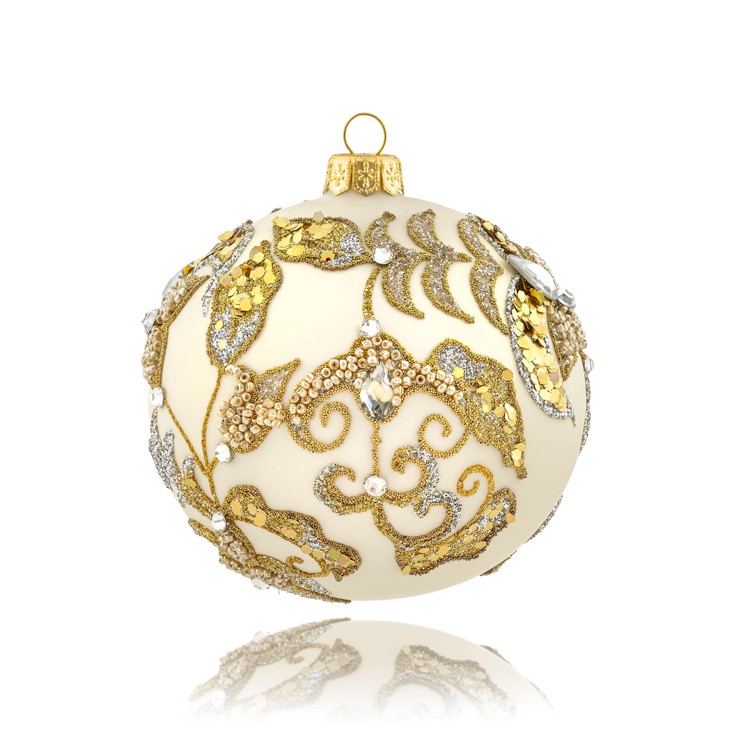 Handmade Polish Glass Christmas Ornaments - Set of 4 Elegant 3.94 Inch Round Holiday Decorations in Gold & Silver for Xmas Tree, Party & Indoor Decor | Perfect for Holiday Gifts, Home Decor & Festive Celebrations