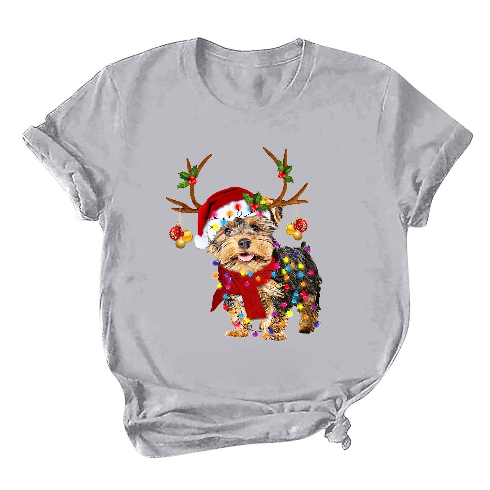 Women's Casual Christmas Short Sleeve Round Neck Holiday T-Shirt #260 - Perfect for Holiday Parties, Family Gatherings & Festive Celebrations