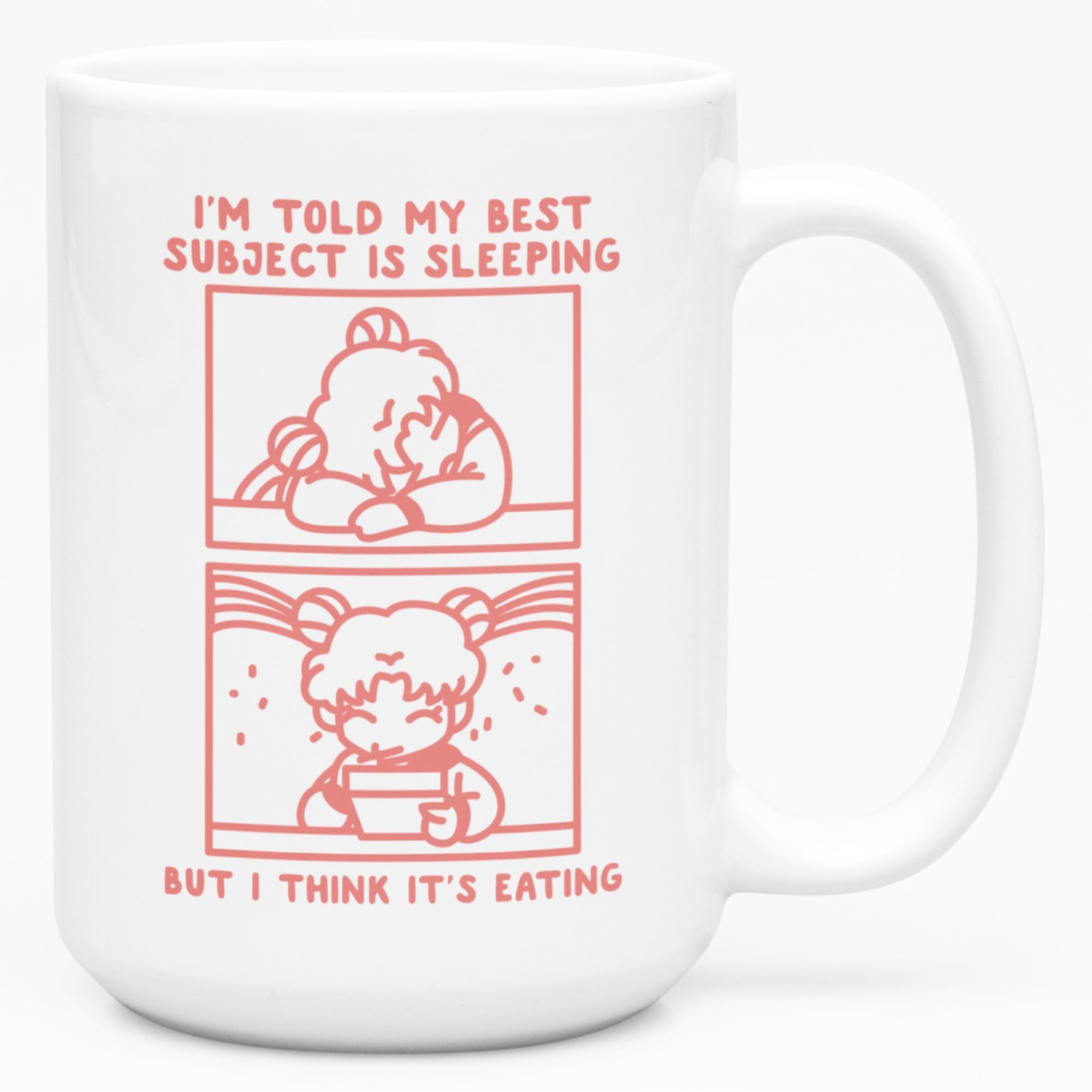 Funny Anime Coffee Mug - 15oz Double-Sided Printed Ceramic Cup with 'My Best Subject Is Sleeping' Design | Unique Gift for Coffee Lovers, Office Use, Home Decor & Anime Fans