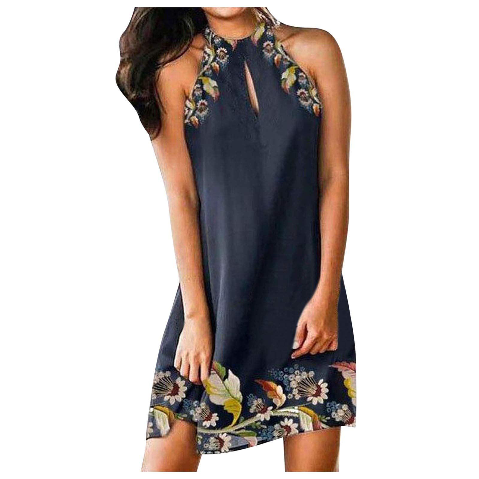 Women's Summer Casual Plaid Print Round Neck Dovetail Sling Dress - Flowy & Comfortable for Beach, Vacation, and Everyday Wear