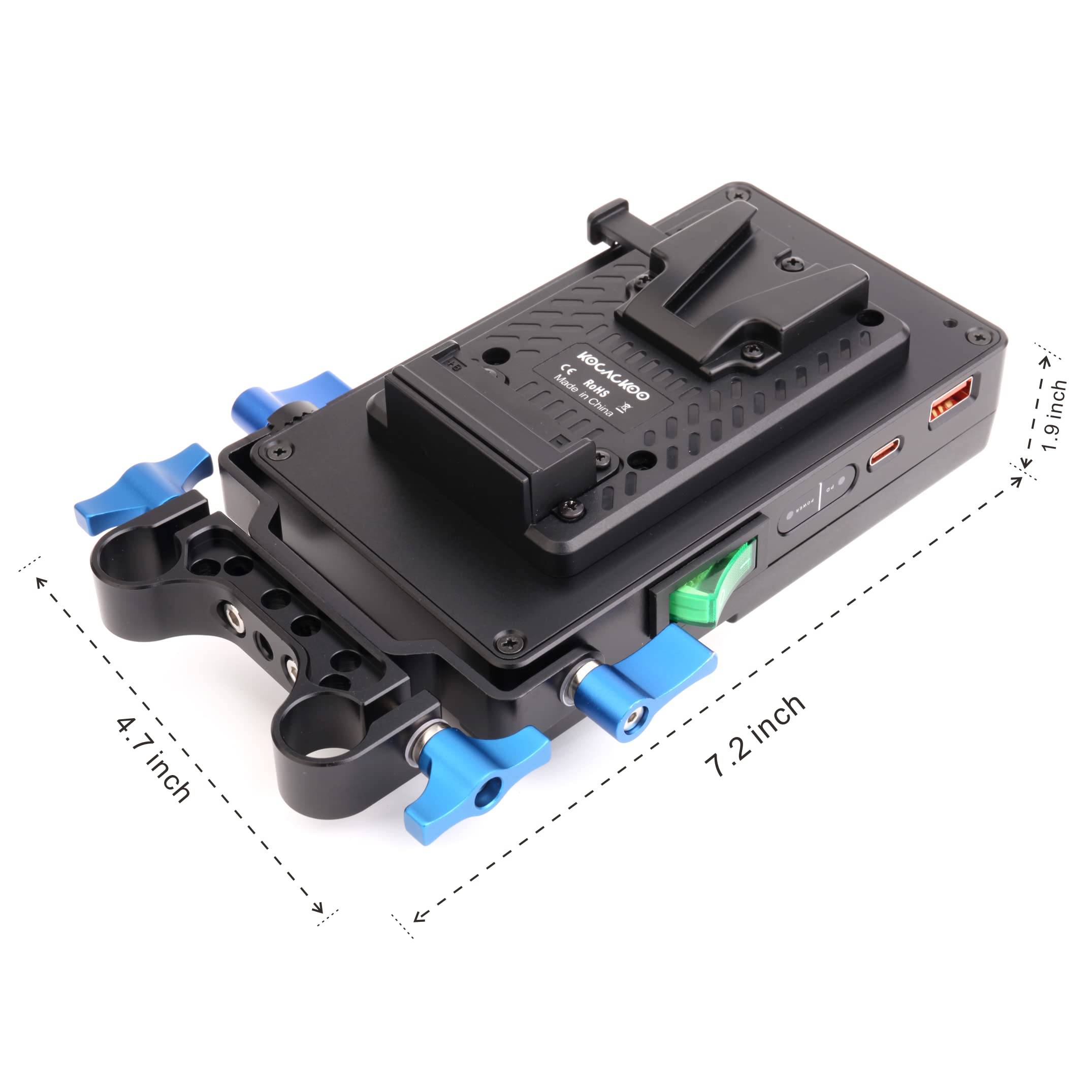 V-Mount to V-Lock Battery Adapter Plate with 15mm Rod Clamp & 6 DC Outputs - Power Supply Splitter for Sony Camcorders, BMPCC 4K/6K, DSLR Cameras - Perfect for Film Production, Live Streaming & On-Location Shooting