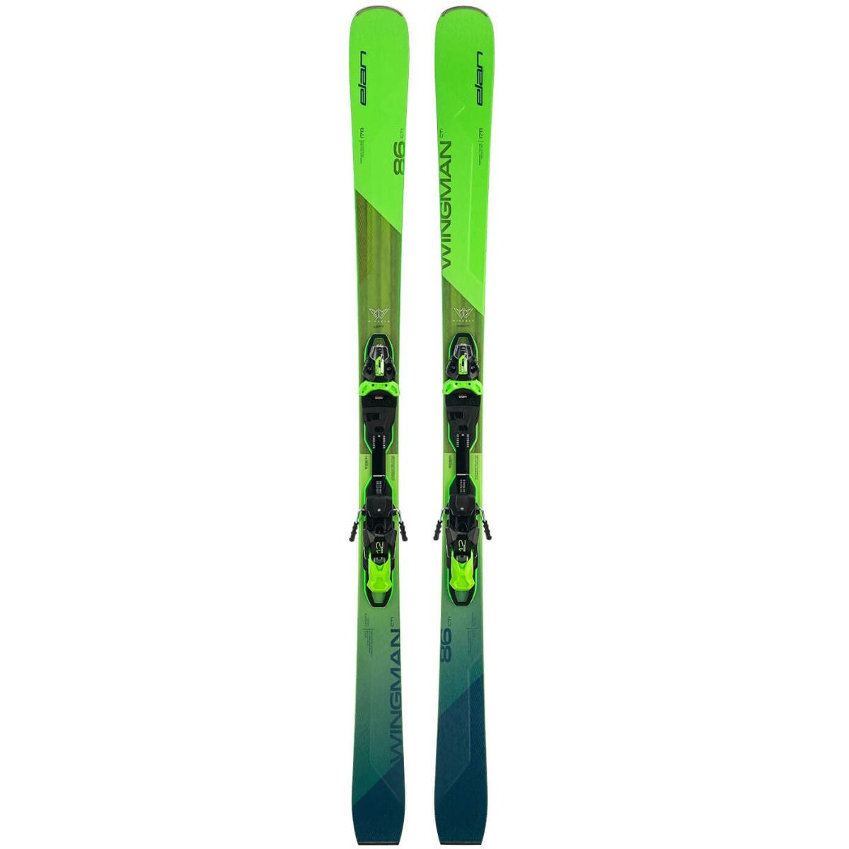 2023 Elan WINGMAN 86 CTI FUSIONX Skis with EMX 12.0 GW FUSION X Bindings - Black/Green (DB192219) | All-Mountain Performance for Powder & Groomed Runs