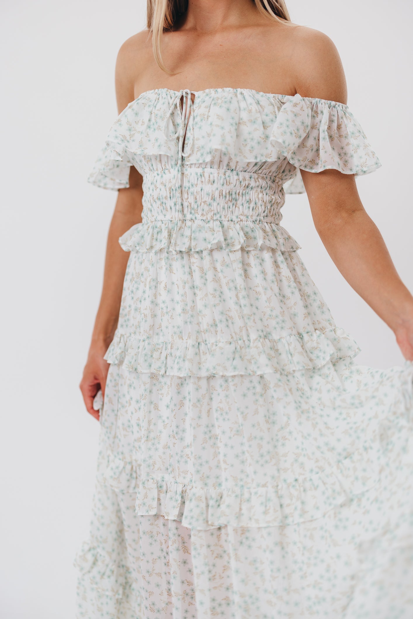 Astrid Ruffle Detail Maxi Dress in Sage Floral - Bump Friendly Maternity Dress for Pregnancy, Nursing & Special Occasions | Flowy Summer Dress for Beach, Wedding & Vacation