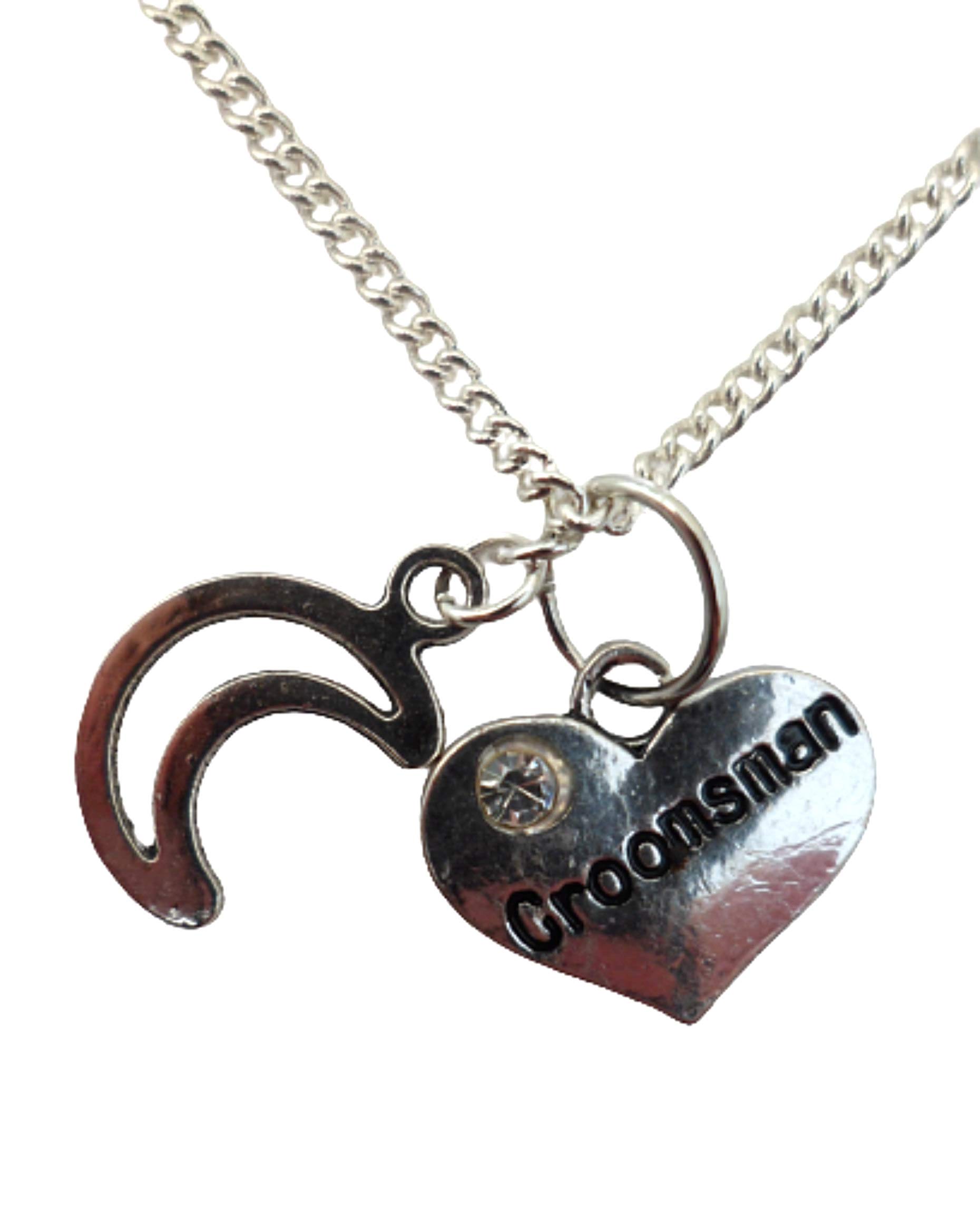 Sterling Silver Plated Heart Charm Necklace with Crescent Moon Pendant - Elegant Jewelry for Groomsmen, Bridesmaids & Wedding Party Gifts - Perfect for Anniversaries, Engagements & Romantic Occasions