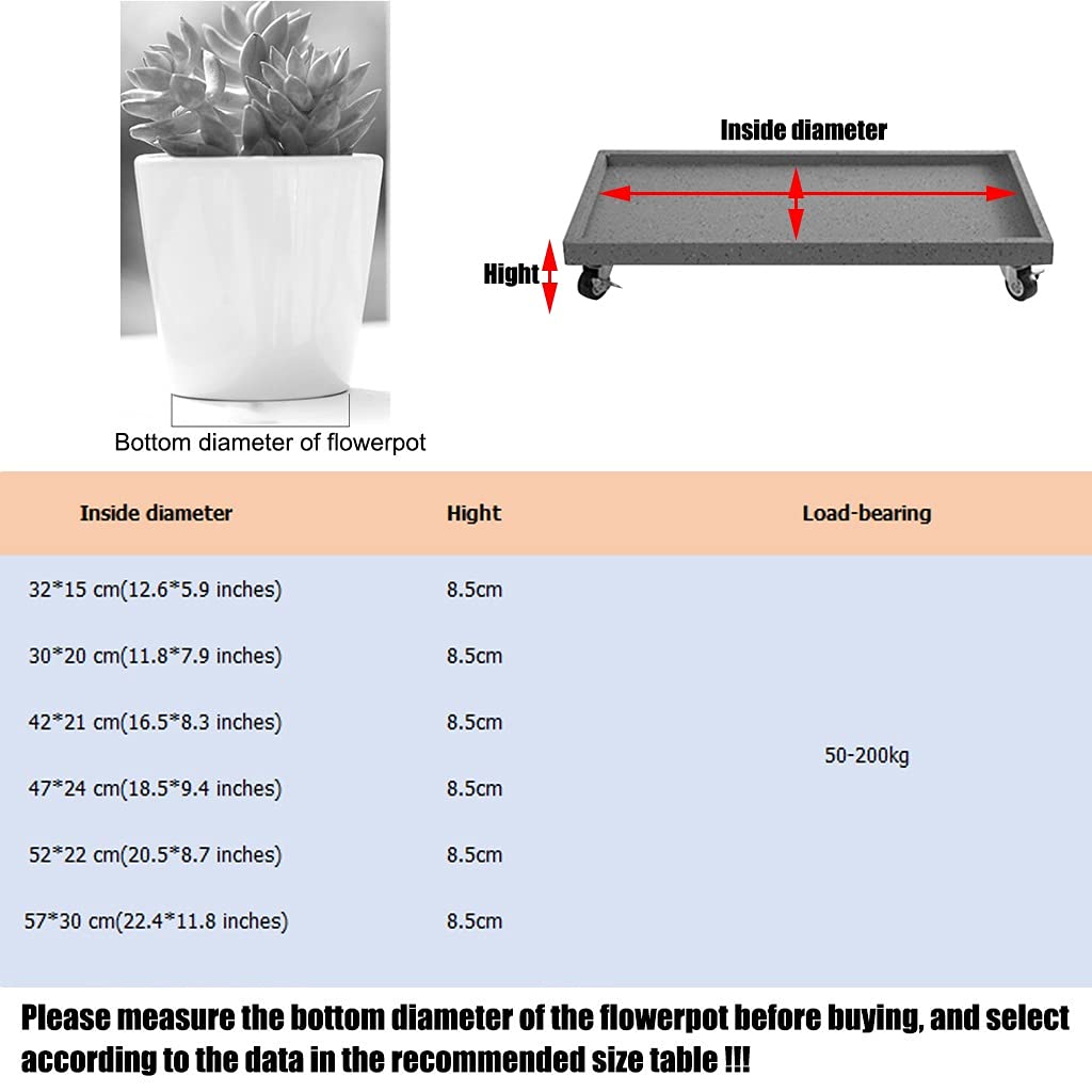Modern Rectangular Plant Caddy with Wheels - Heavy Duty Mobile Flower Pot Stand (47x24cm, Load Capacity 50-400kg) for Balcony, Garden & Indoor Plant Moving - Stone Texture Design, Color Option B