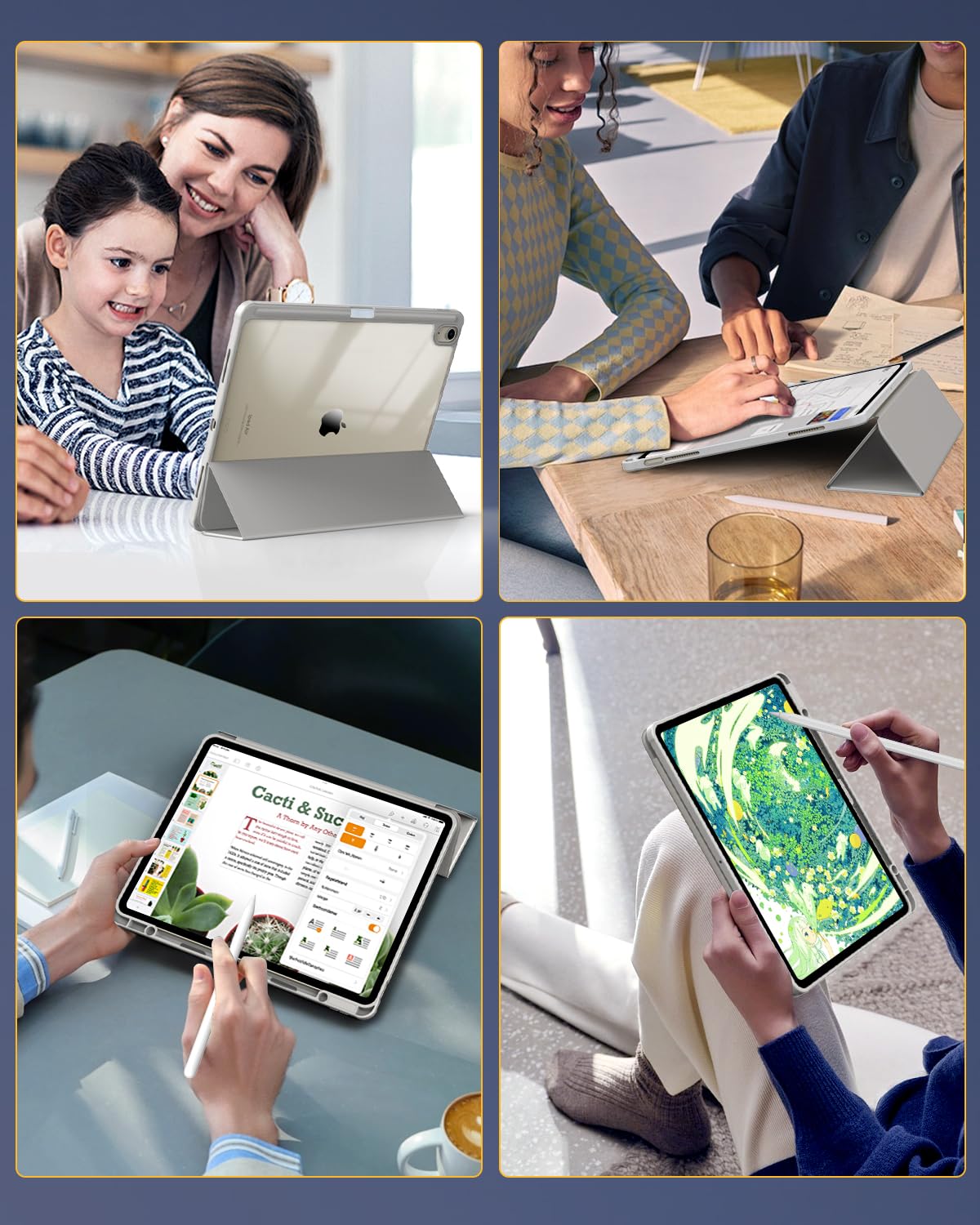 TiMOVO Slim Stand Protective Case for iPad Air 13 inch (M3/M2 2024/2025 Model) - Clear Transparent Back Cover with Pencil Holder & Auto Wake/Sleep - Light Gray | Perfect for Work, Study & Travel Protection