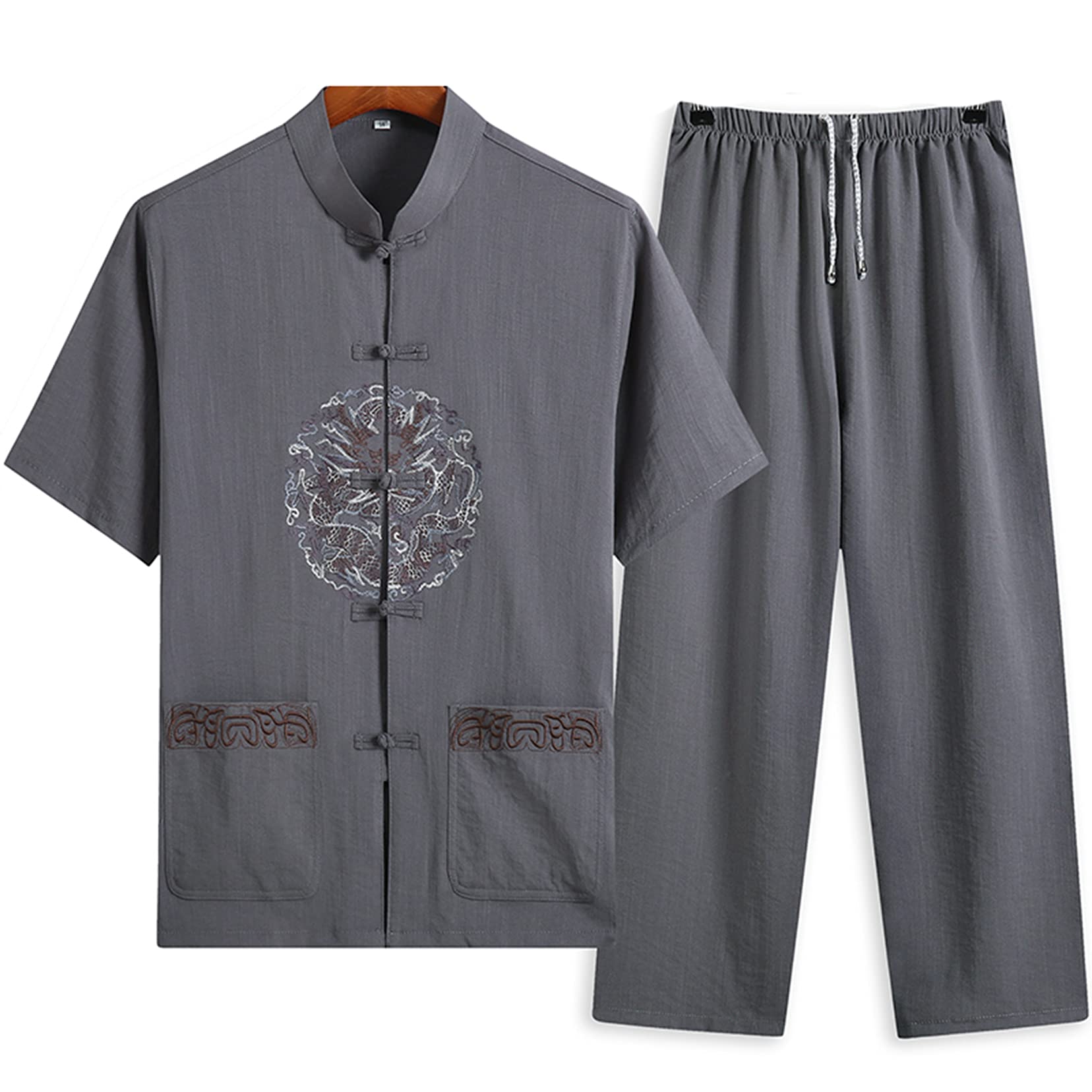 Traditional Chinese Kung Fu Uniform - Short Sleeve Cotton Martial Arts Shirt & Pants Set for Tai Chi, Wushu Training and Performance