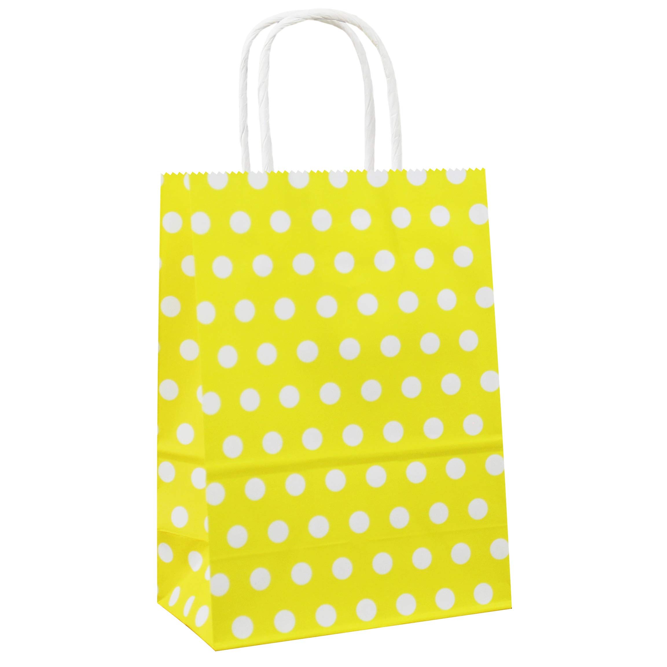 ADIDO Small Polka Dot Gift Bags - 12 Pack Yellow Kraft Paper Party Favor Bags with Handles (8.2x6x3.1 Inch) - Perfect for Birthday Favors, Wedding Decorations & Holiday Gift Packaging