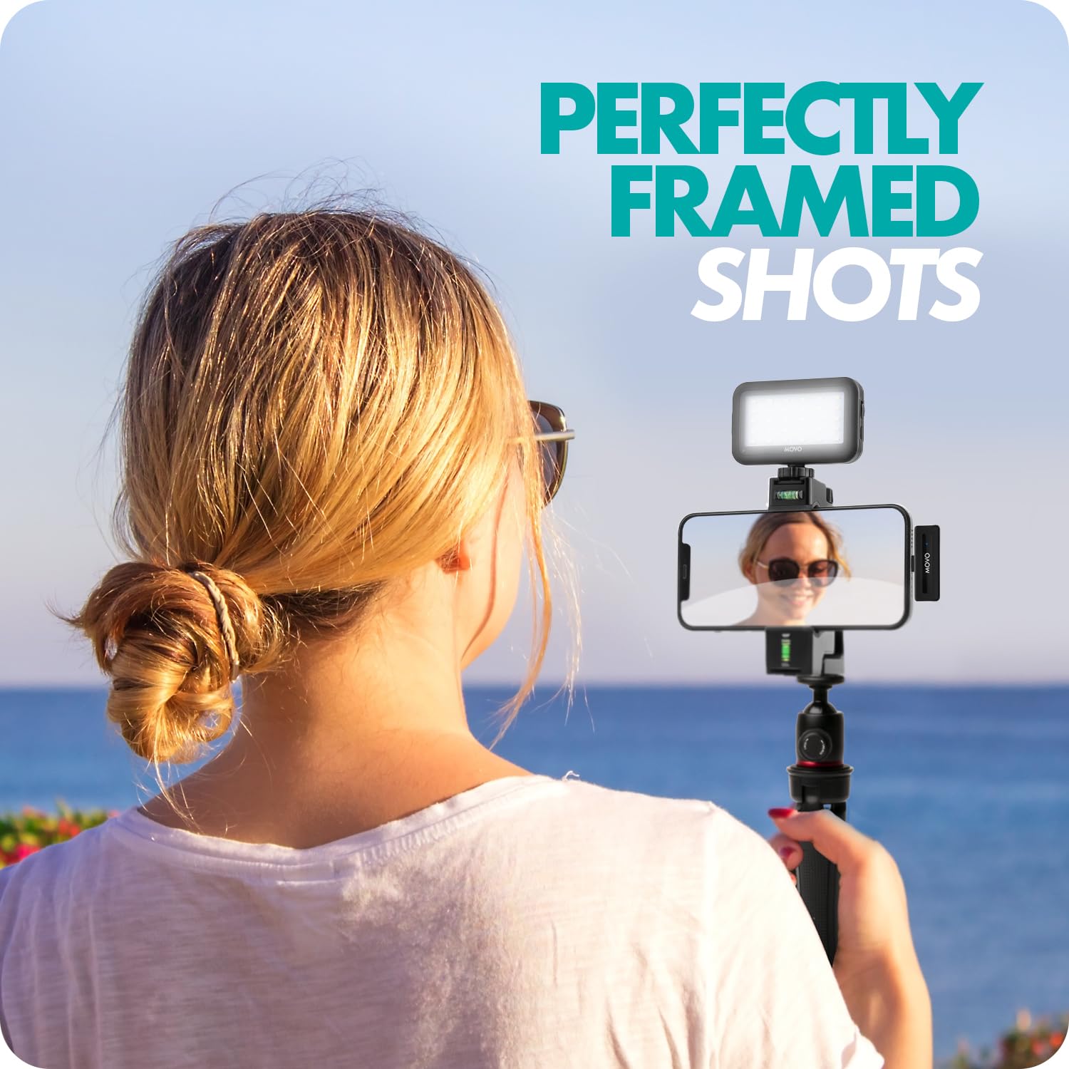 MOVO iVlogger Wireless Vlogging Kit for iPhone - Dual Lavalier Microphones, Tripod, Phone Mount, LED Light & Remote | Complete YouTube Starter Kit for Content Creators, Travel Vlogging, Live Streaming & Social Media Videos