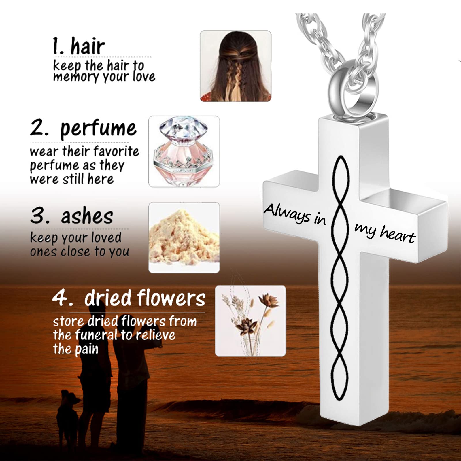 Stainless Steel Cross Urn Necklace for Ashes - Keepsake Jewelry for Women & Men - Memorial Gift