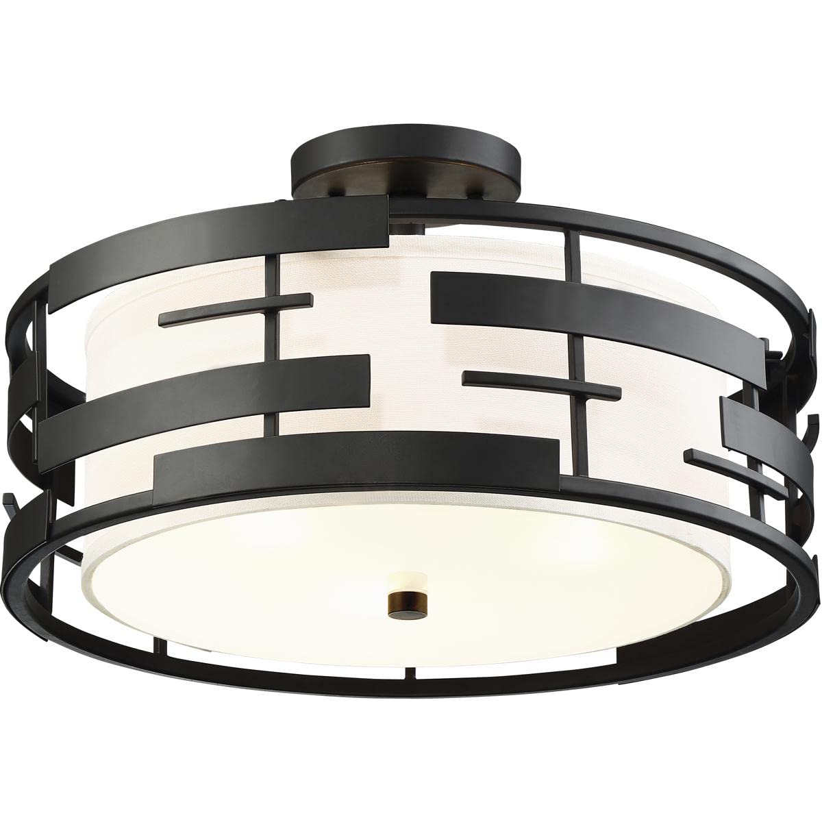 Nuvo 60/6436 Lansing-3 Light Semi-Flush Mount Ceiling Light - White Fabric Shade with Opal Glass Diffuser - Perfect for Bedroom, Living Room & Dining Room Lighting