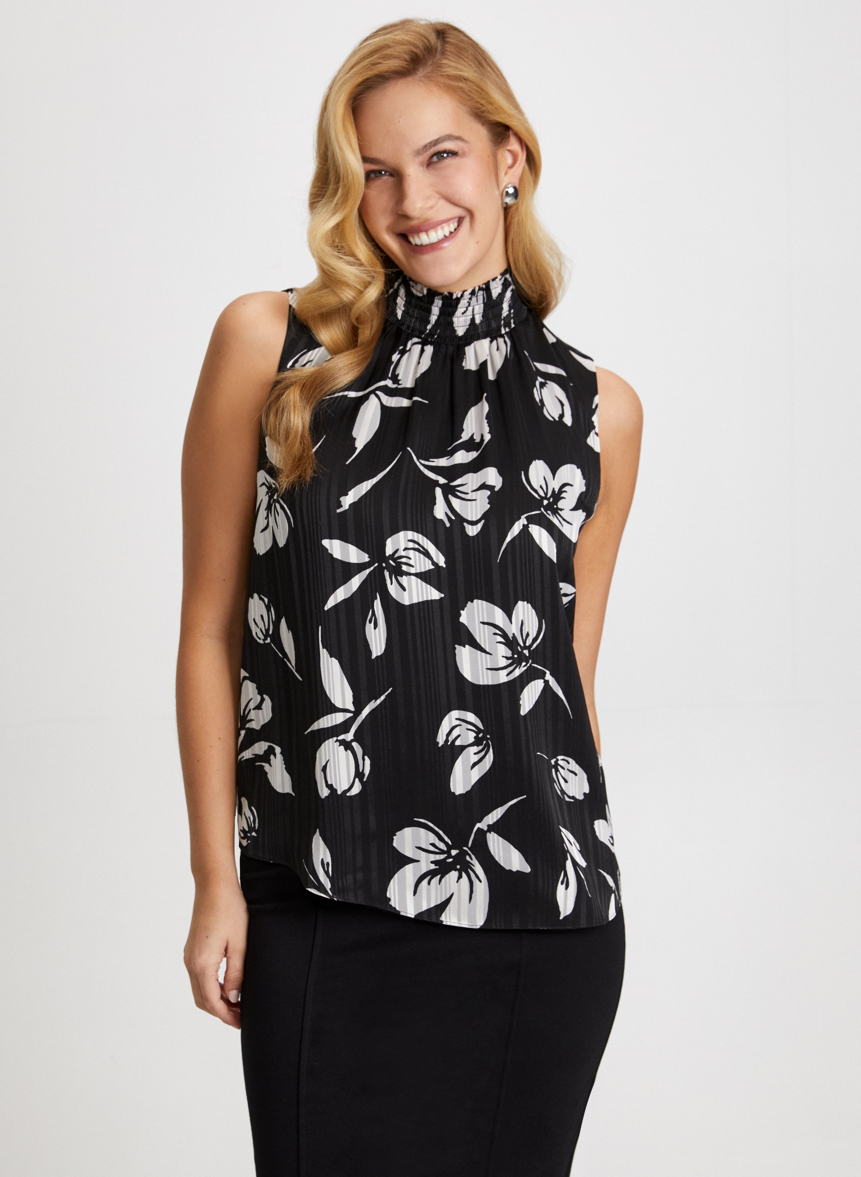 Floral Print Smocked Neck Blouse for Women - Elegant Ruffle Sleeve Summer Top - Perfect for Office, Date Night & Outdoor Events
