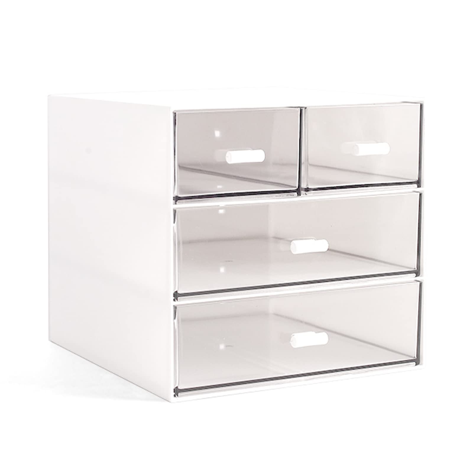 4-Drawer Makeup Organizer & Desk Storage Box - White Cosmetic Vanity Organizer for Bathroom Counter, Dresser, or Office Desk - Perfect for Makeup Brushes, Jewelry, and Small Accessories Storage