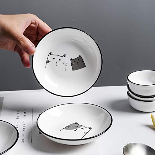 4pcs Ceramic Cartoon Cat Seasoning Dishes & Dipping Bowls - Cute Appetizer Plates for Sauces, Condiments, Snacks - Perfect for Parties, Kitchen, Dining Table Decor