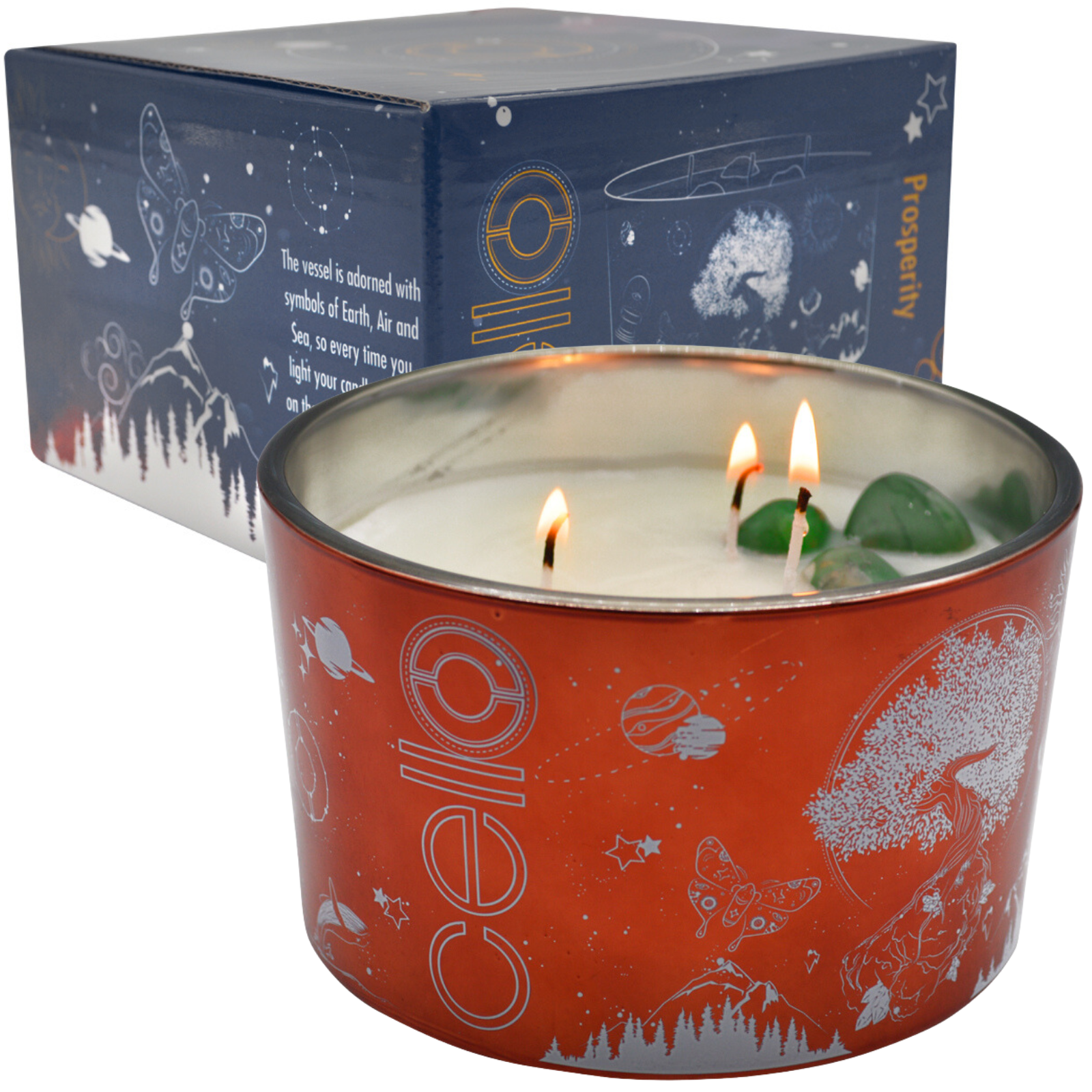 Large Gemstone Celestial Candle - Aventurine Crystal Healing Candle with Radiant Flora Design | Meditation, Yoga & Home Decor Gift