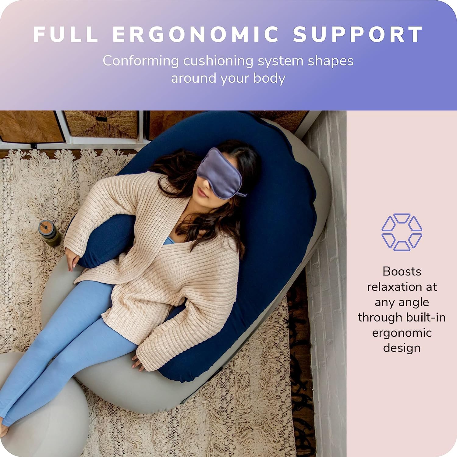 Moon Pod Crescent Backrest for Bean Bag Chair - Zero-Gravity Support for Stress Relief & Deep Relaxation | Ultra Soft Ergonomic Back & Neck Support | Navy Blue | Perfect for Living Room, Bedroom, Office & Family Use