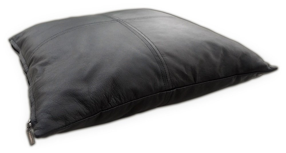 Genuine Leather Pillow Cover 18x18 Inches - Soft & Thick Lumbar Throw Cushion Case for Sofa, Couch, Bed - Farmhouse Decorative Modern Home Decor (Black) - Perfect for Living Room, Bedroom & Office