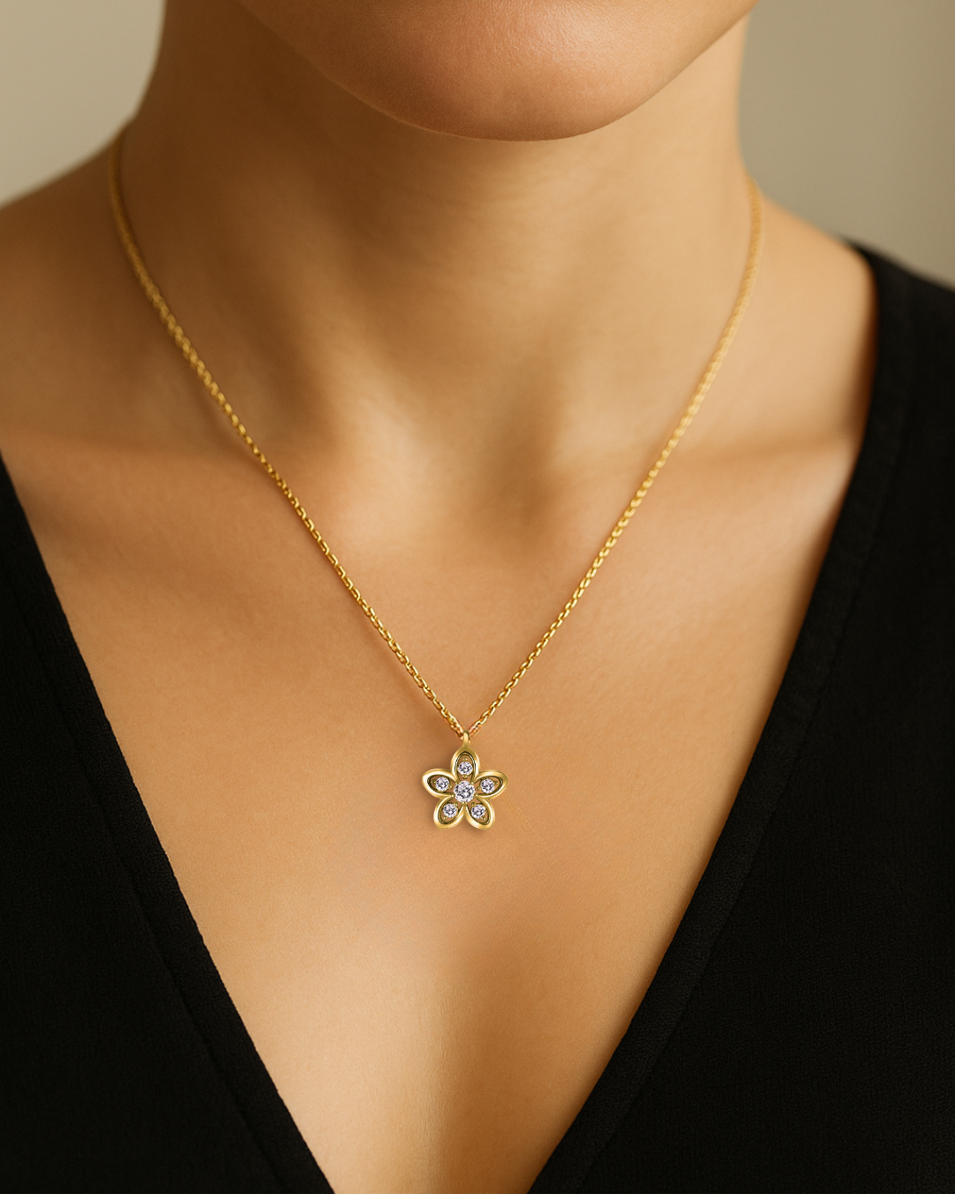 0.29 TCW Lab-Created Diamond Floral Pendant Necklace in 10K Yellow Gold - Elegant Jewelry Gift for Women, Perfect for Weddings, Anniversaries & Special Occasions