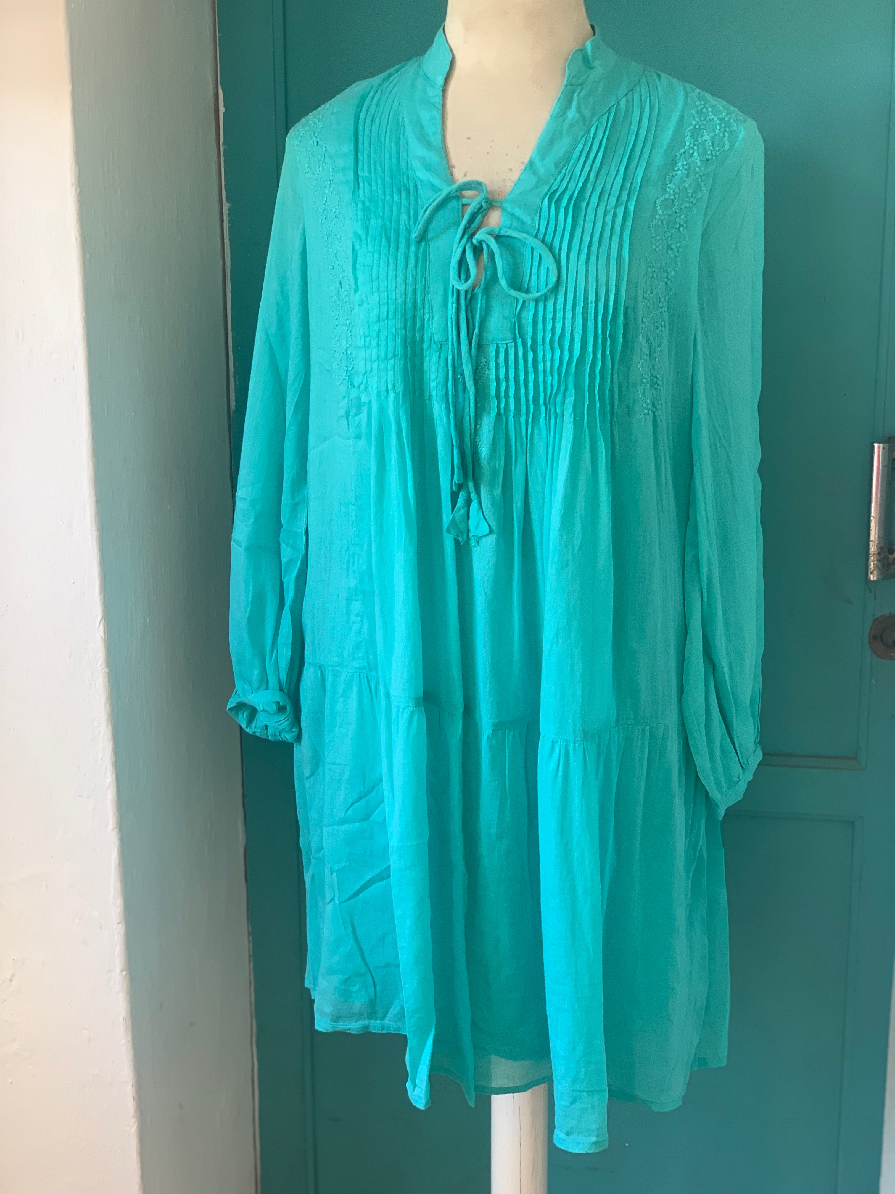 Simram Turquoise Tunic Top for Women - Boho Chic Loose Fit Blouse with Embroidery Details | Perfect for Casual Wear, Beach Cover-Up & Summer Outfits
