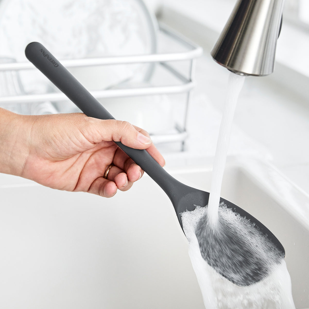 Premium Platinum Silicone Sauté Spoon - Heat Resistant & Non-Stick Cooking Utensil for Frying, Stirring & Serving - Gray Kitchen Tool for Saute Pans & Nonstick Cookware