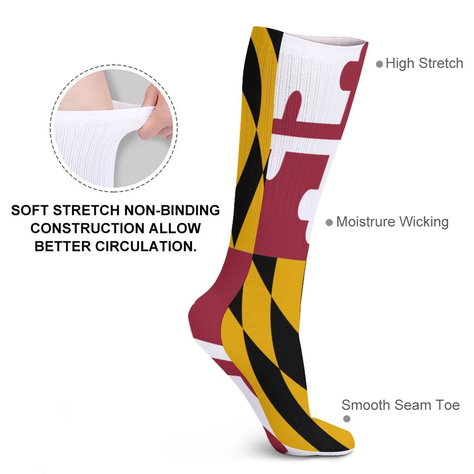 **Maryland Flag Casual Socks for Men & Women – 5 Pairs Sweat-Wicking, Breathable Sports Socks – Perfect for Running, Gym & Outdoor Activities**