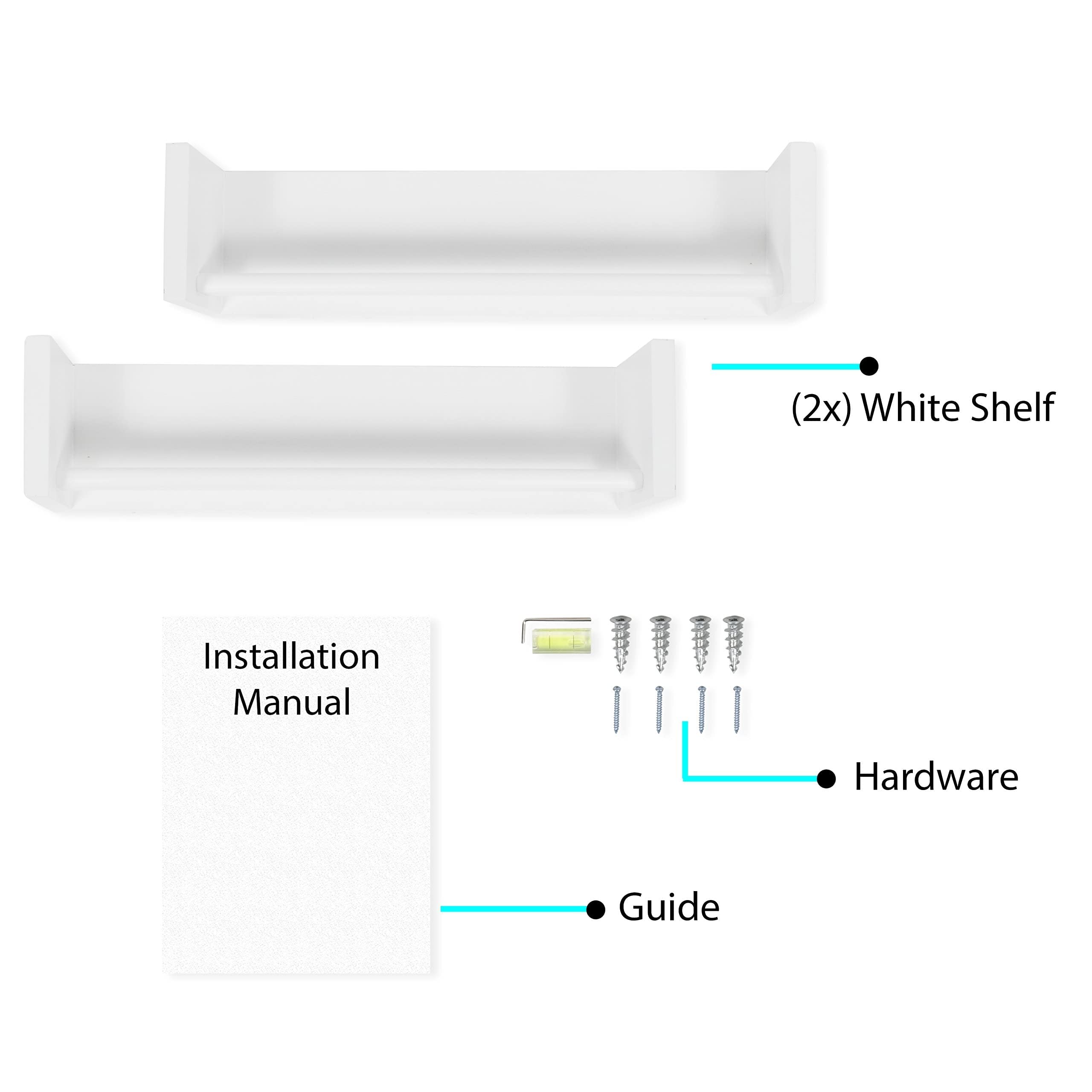 Set of 2 White Wood Wall Shelves for Nursery Room - Perfect for Baby Books, Toys & Decor Storage