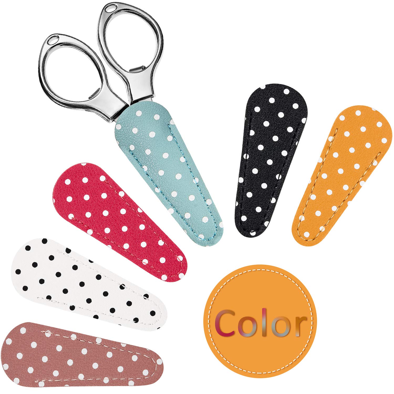 Mudder 6-Piece Embroidery Scissors Set with Leather Sheath - Polka Dot Protective Covers for Sewing, Quilting & Craft Projects - Perfect for Needlework, DIY & Fabric Arts