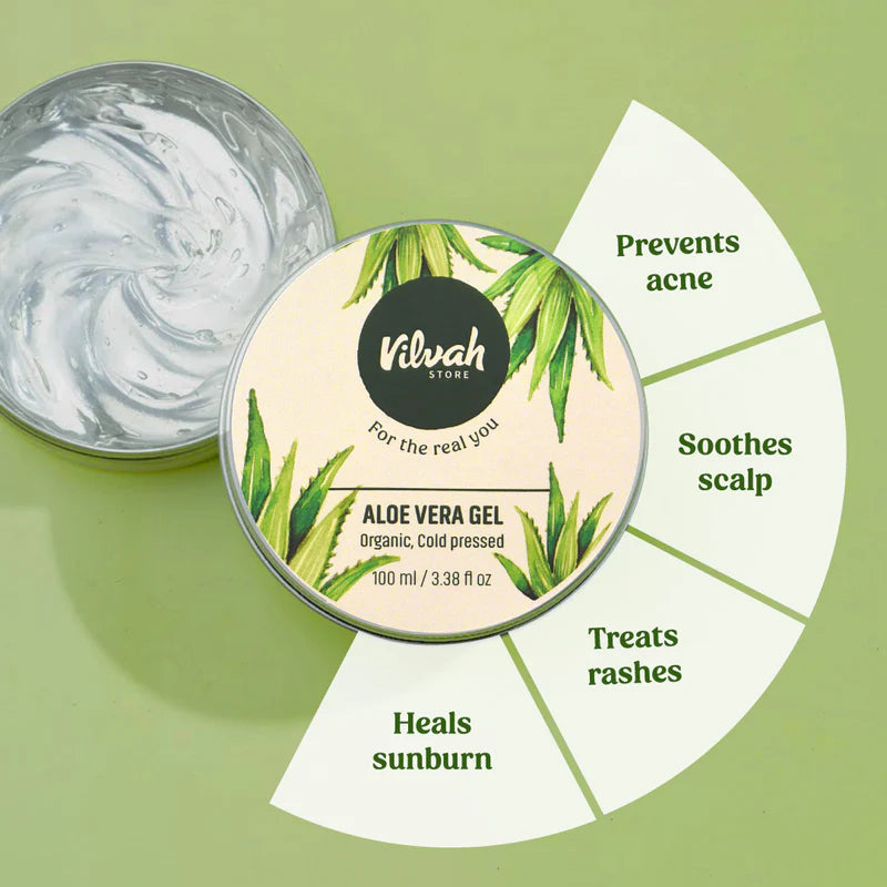 Organic Aloe Vera Gel for Skin & Hair Care - Hydrating, Soothing, and Healing - Perfect for Sunburn Relief, Moisturizing, and Hair Growth