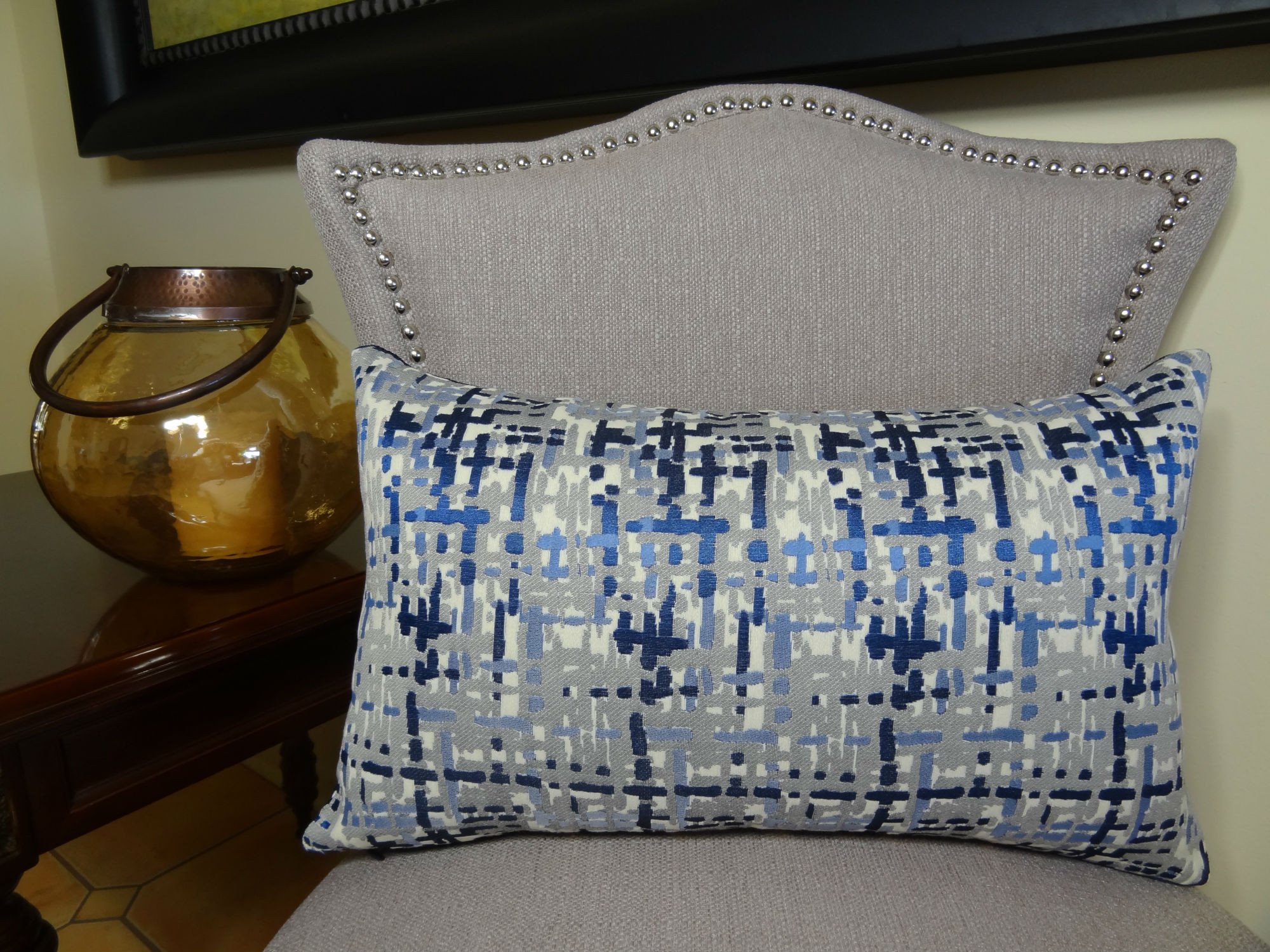 Blue Navy Gray Cream Decorative Throw Pillow - Modern Graphic Designer Couch Pillow - Made in USA | Perfect for Living Room, Bedroom & Home Decor