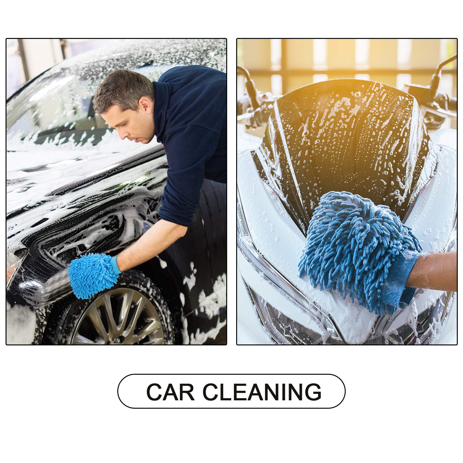 BBTO 5-Pack Premium Chenille Microfiber Car Wash Mitts - Double Sided Scratch-Free Cleaning Gloves for Cars, Trucks & SUVs - Gentle Hand Wash & Wax Application